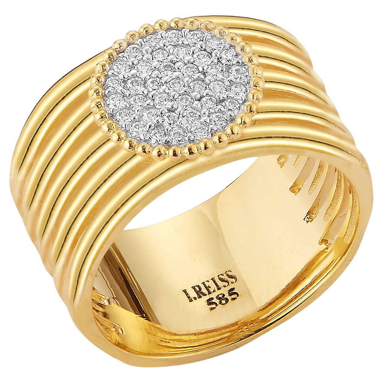 Anello con taglio in oro giallo 14 carati realizzato a mano con motivo ovale Pave