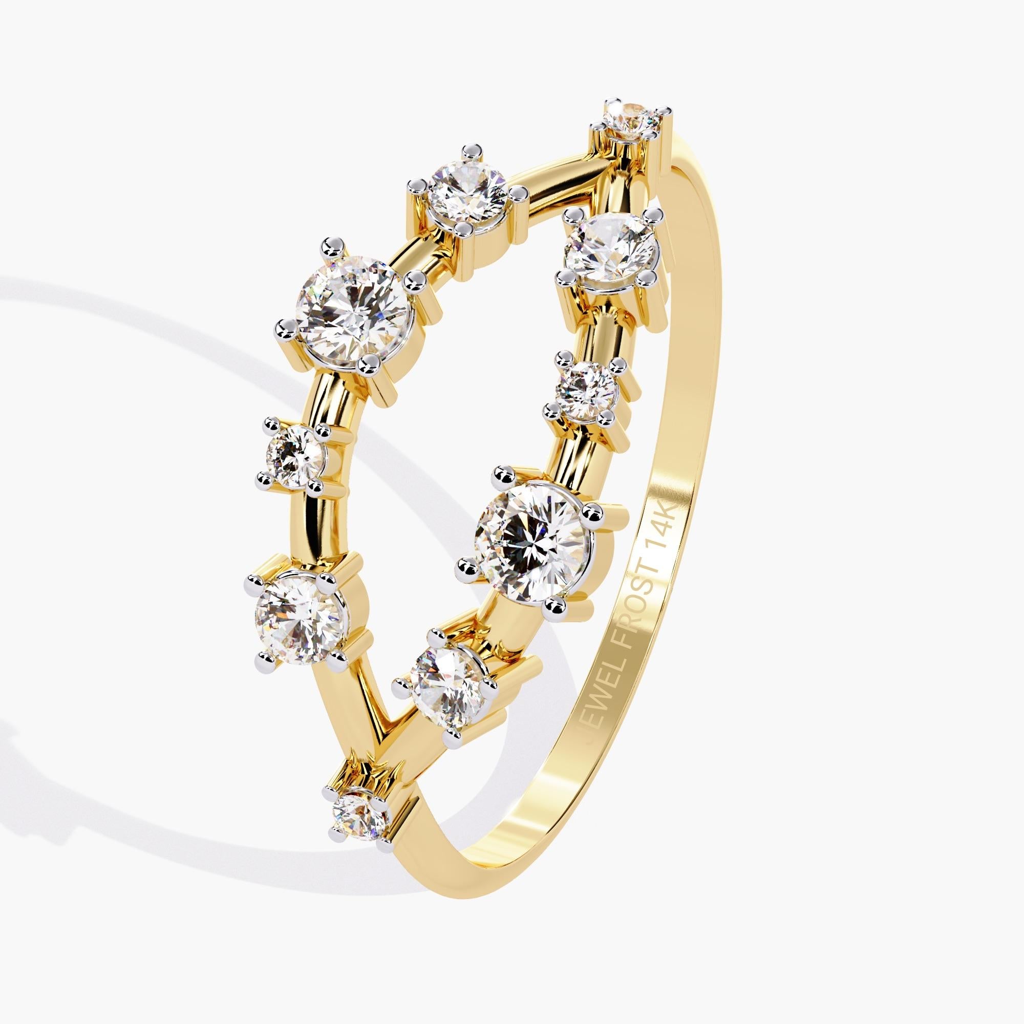 Modern 14K Gold 0.22 Ctw Crown Cluster Natural Diamond Ring SI GH For Sale