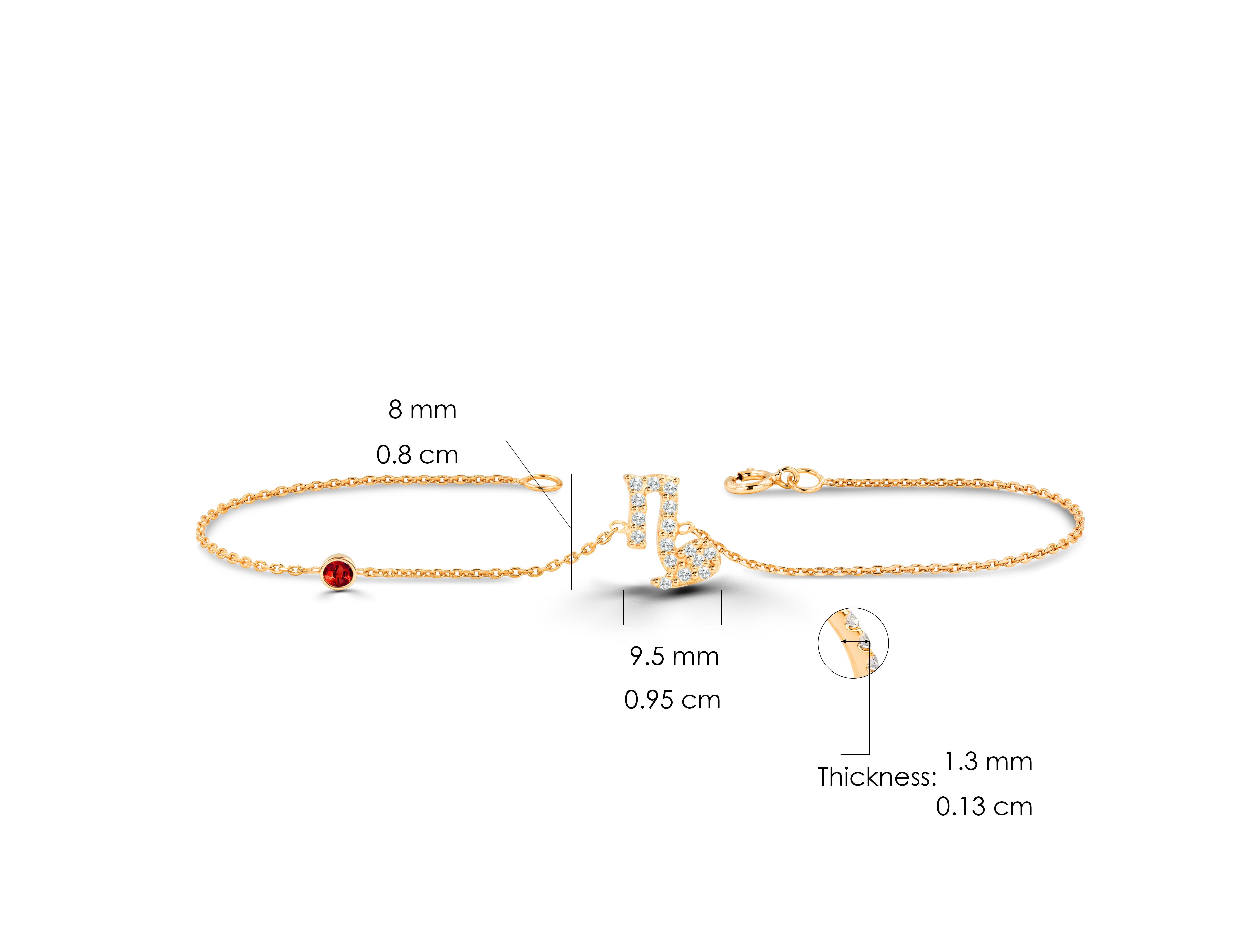 14K Gold 0.23 Ct Diamond Capricorn Zodiac bracelet Ruby Emerald sapphire stone In New Condition For Sale In Bangkok, TH
