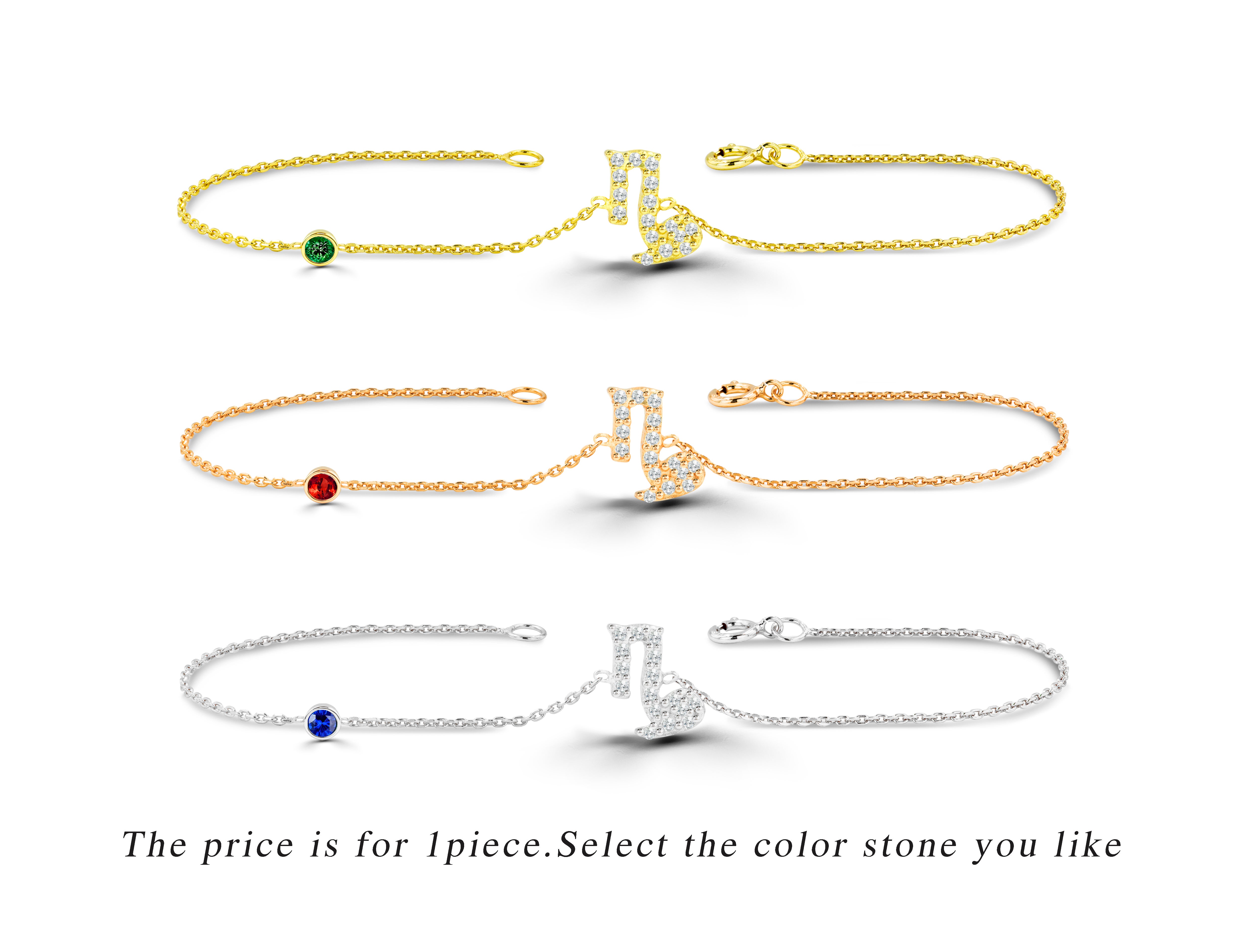 Bracciale in oro 14K 0,23 carati con diamanti dello zodiaco del Capricorno Pietra di zaffiro smeraldo e rubino