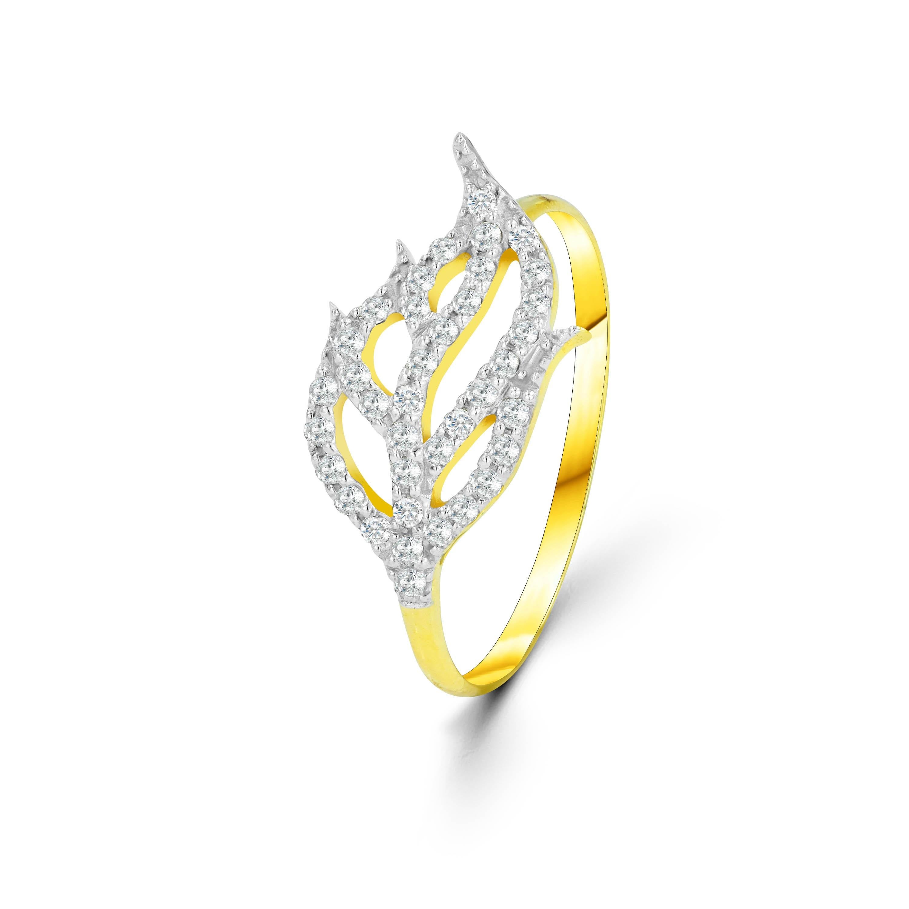 Im Angebot: 14K Gold 0,24 Karat Diamant-Blatt-Ring () 2