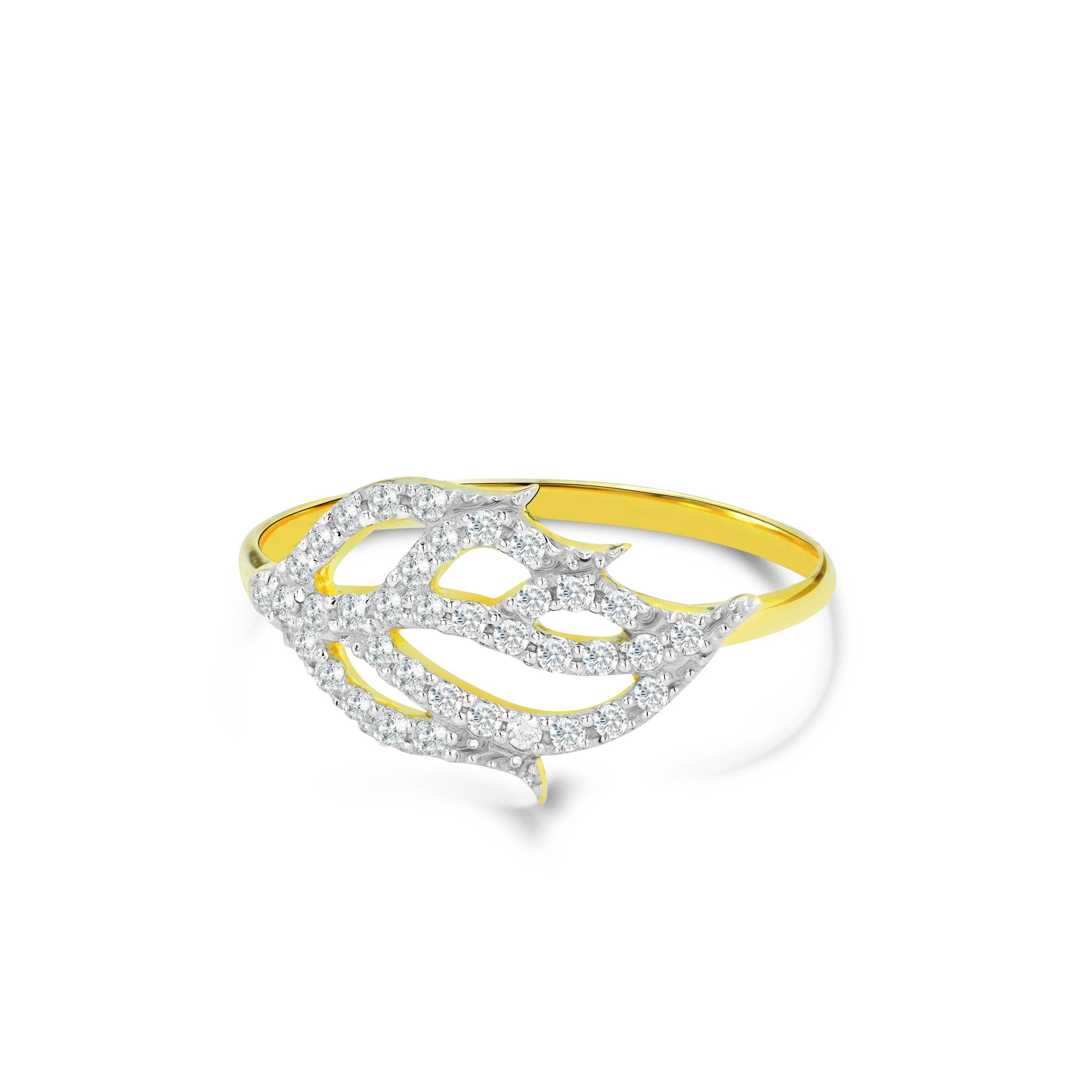 Im Angebot: 14K Gold 0,24 Karat Diamant-Blatt-Ring () 4