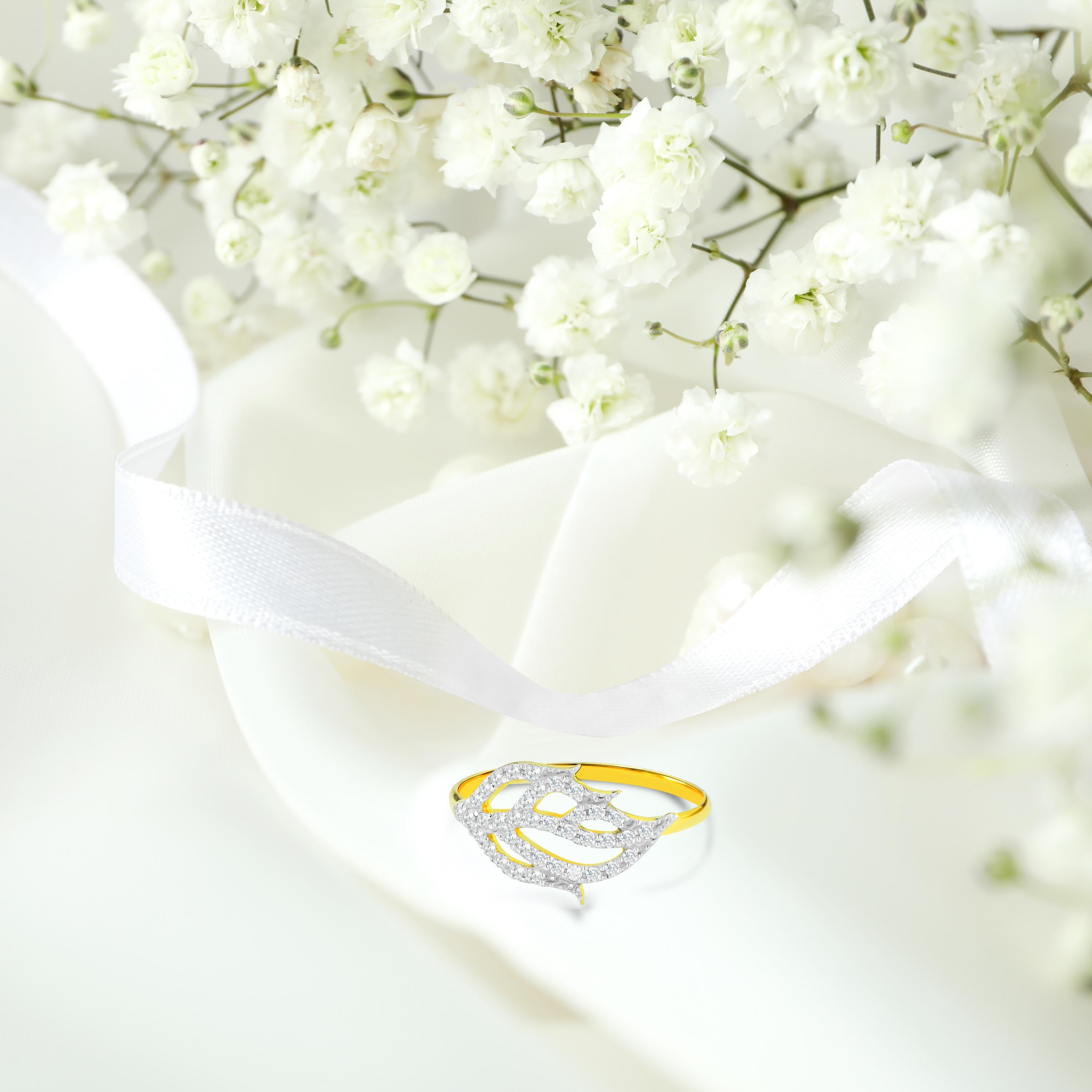 Im Angebot: 14K Gold 0,24 Karat Diamant-Blatt-Ring () 5