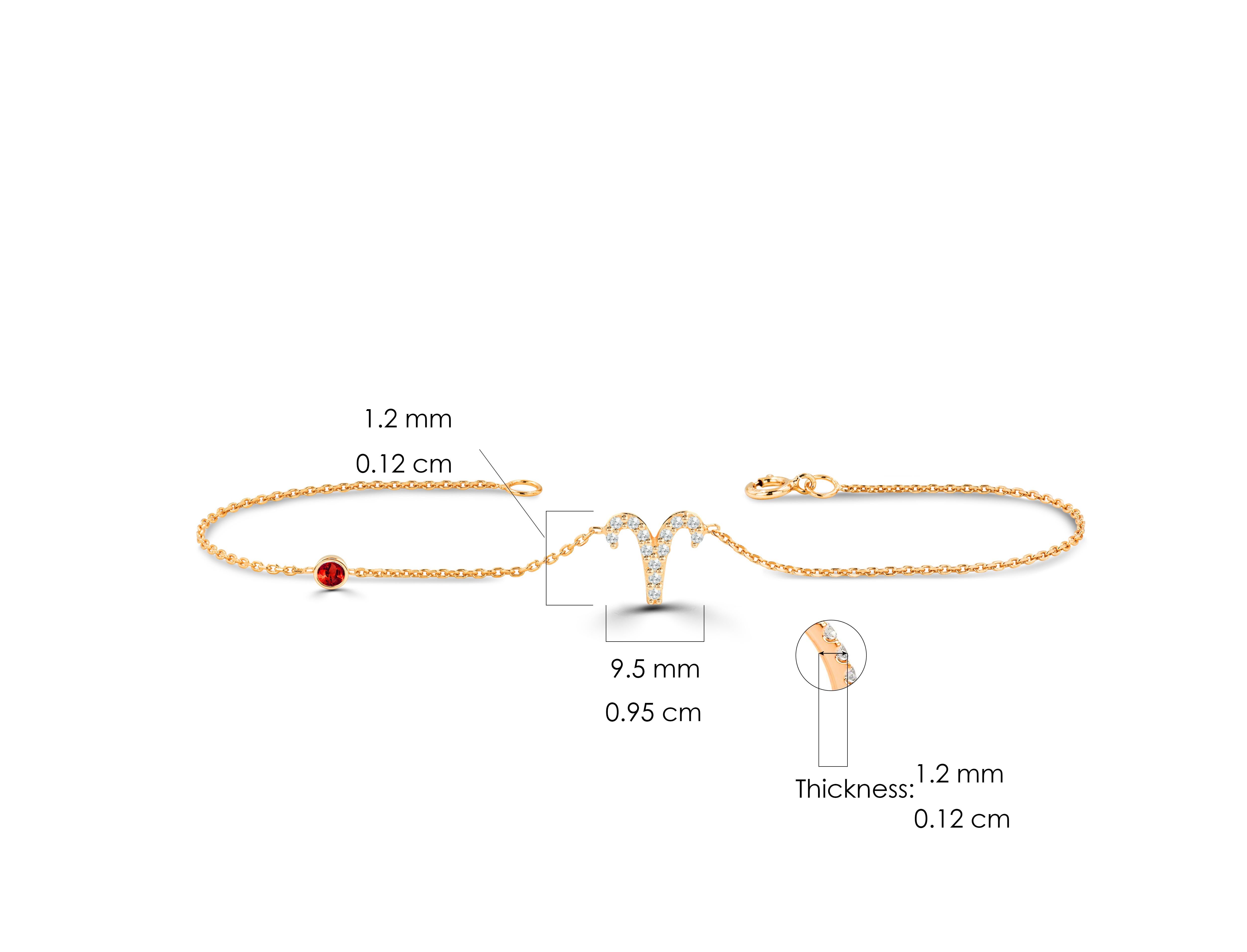 14K Gold 0.24 Ct Diamond Aries Zodiac bracelet with Ruby Emerald, sapphire stone For Sale 2