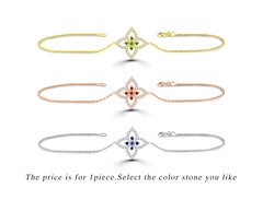 14k Gold 0.25 Carat Diamond clover bracelet with Emerald, Ruby and Sapphire
