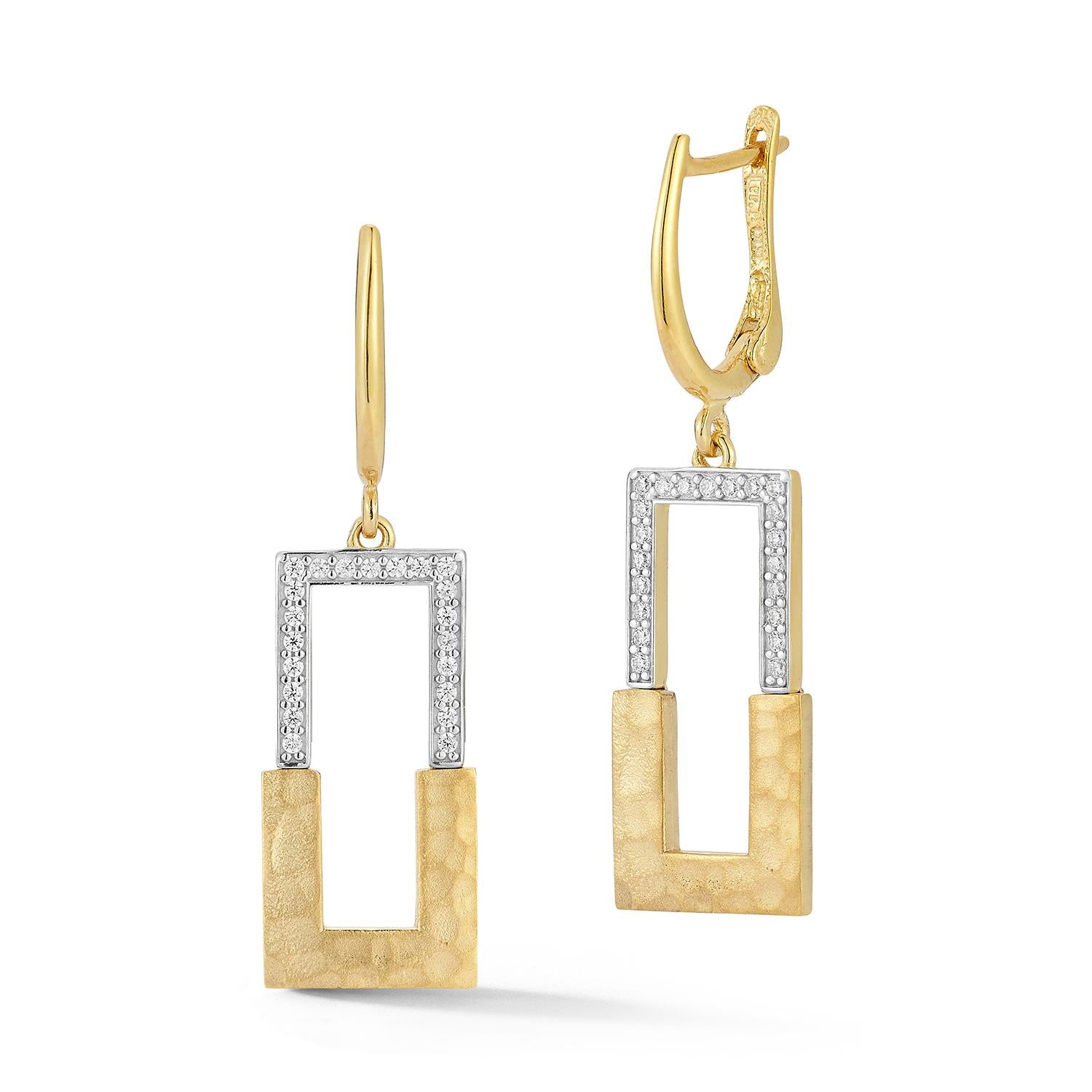 Oro 14K 0,25 ct. tw. Orecchini pendenti a rettangolo aperto In condizioni Nuovo in vendita a Great Neck, NY