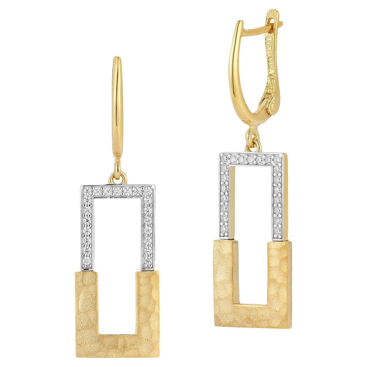 Oro 14K 0,25 ct. tw. Orecchini pendenti a rettangolo aperto in vendita