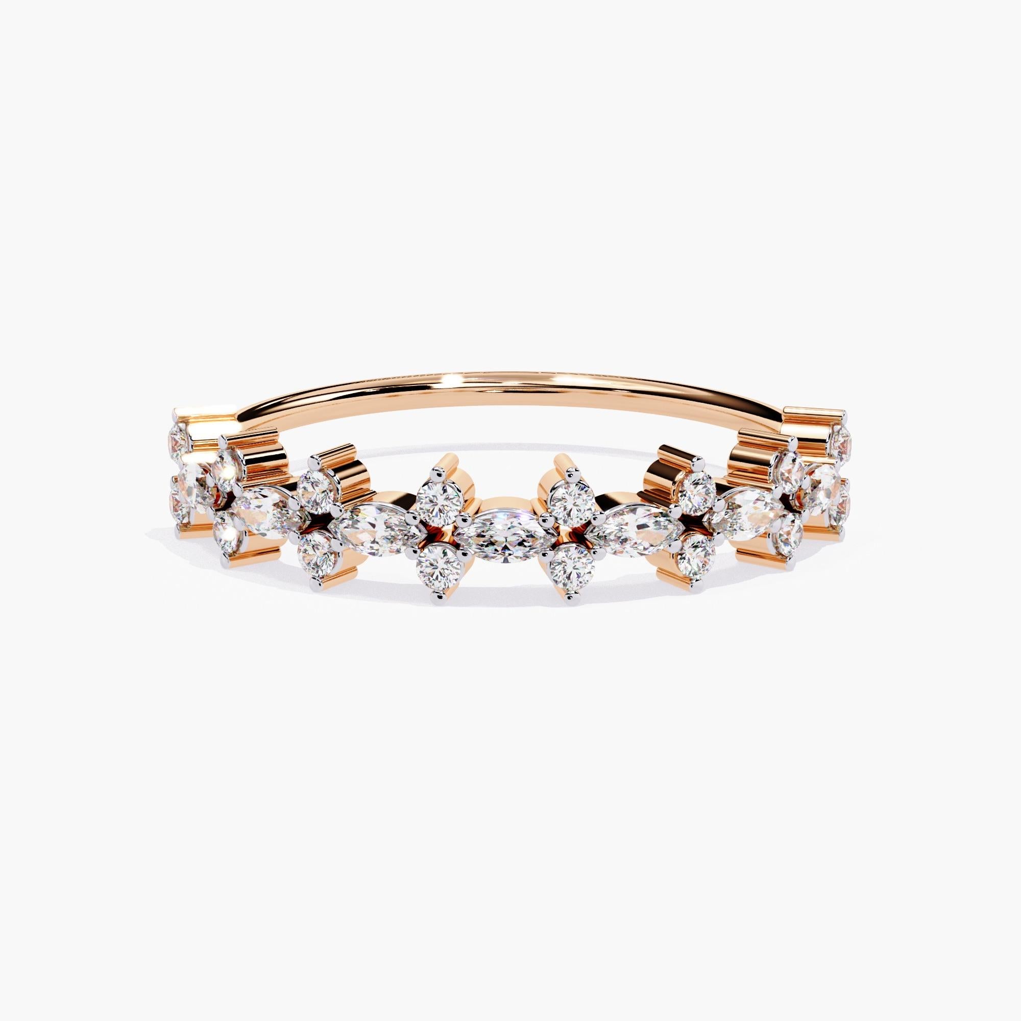 Women's 14K Gold 0.25 Ctw Unique Marquise Natural Diamond Half Eternity Ring SI GH For Sale