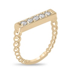 14K Gold 0.25tcw Round Cut Diamond Bar Band Ring Bead Shank Stacking Ring