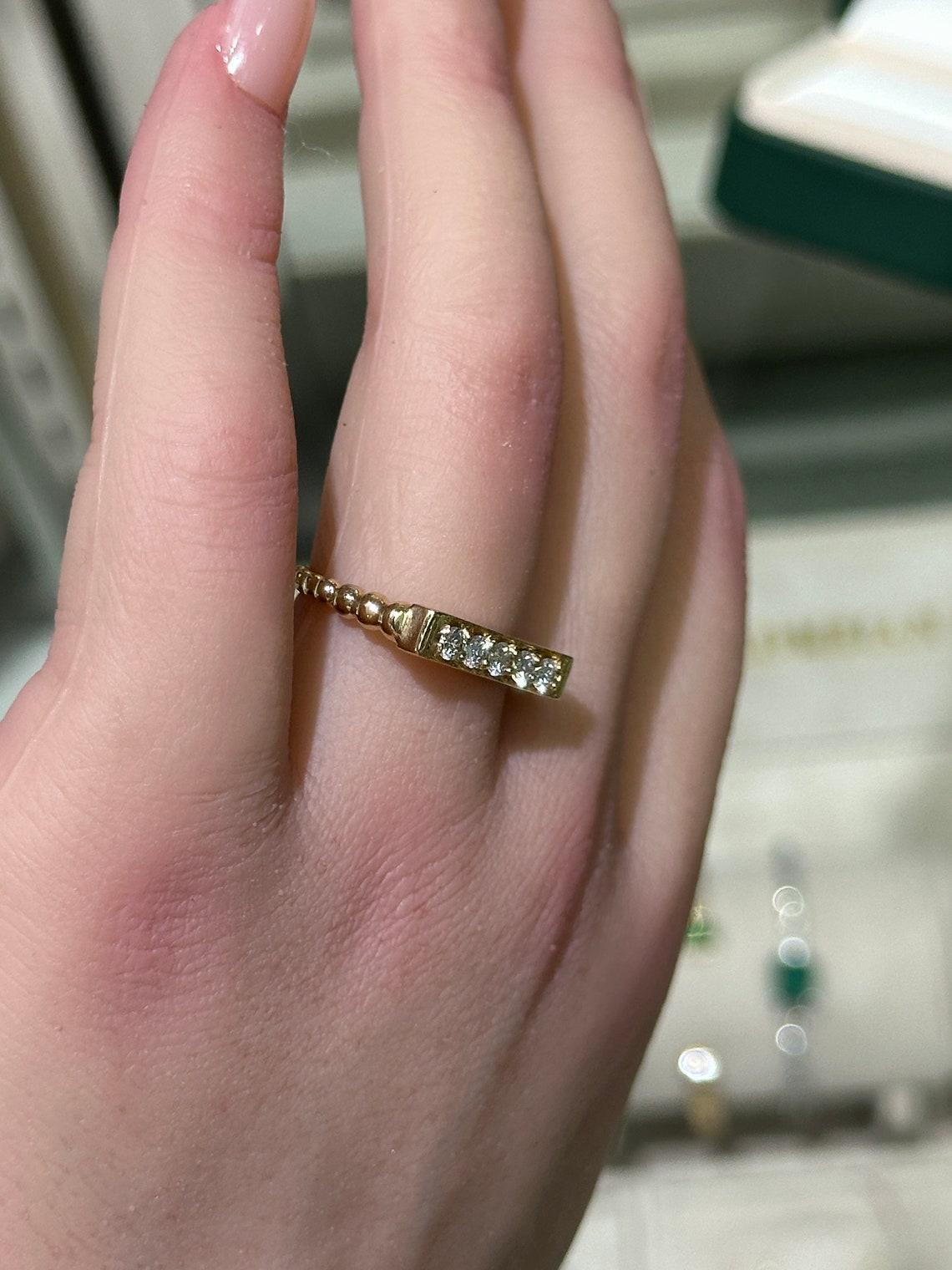 14K Gold 0,25tcw Rundschliff Diamant Bar-Ring Perlen Shank Stapelring Damen im Angebot
