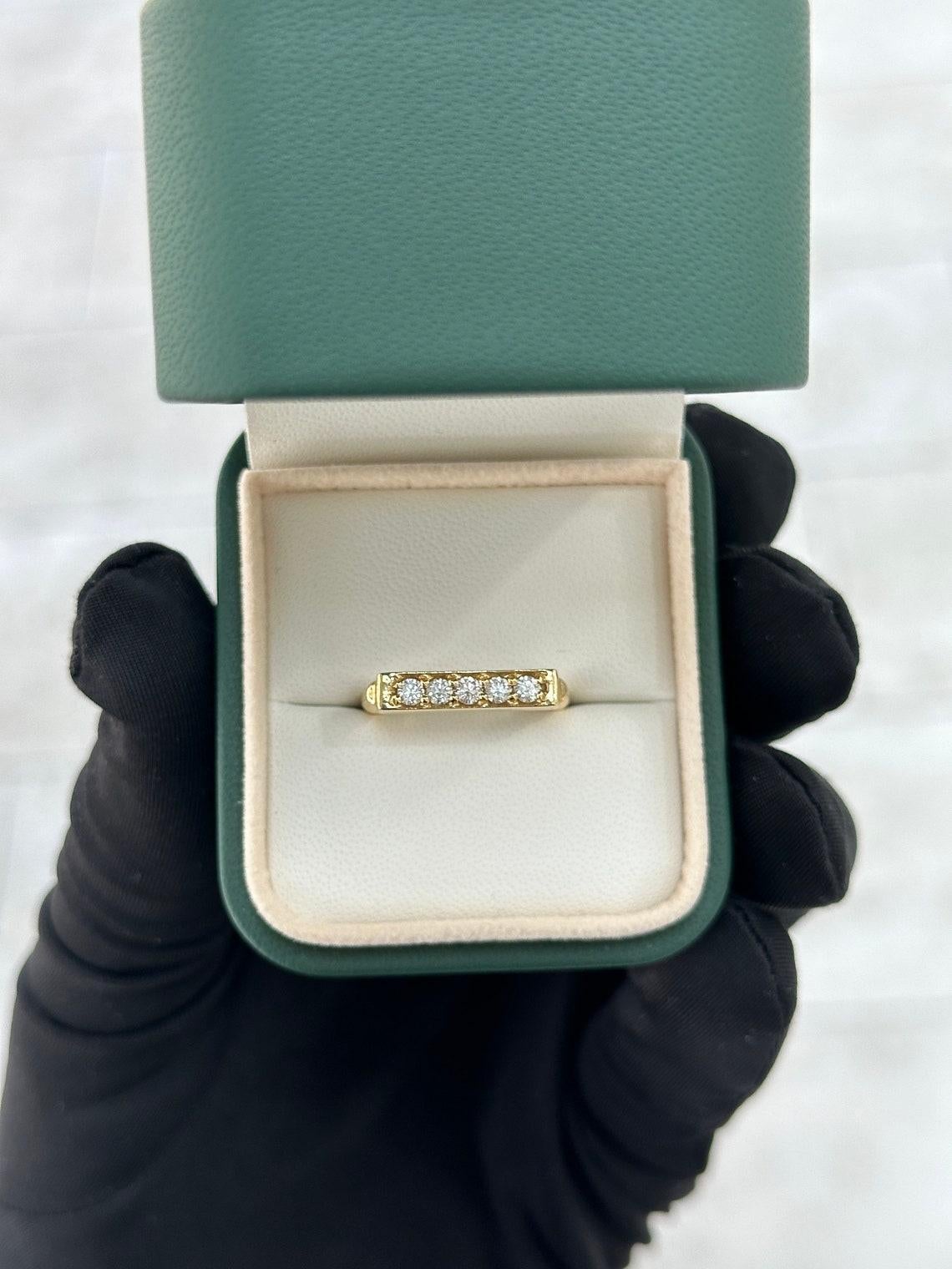 14K Gold 0,25tcw Rundschliff Diamant Bar-Ring Perlen Shank Stapelring im Angebot 2