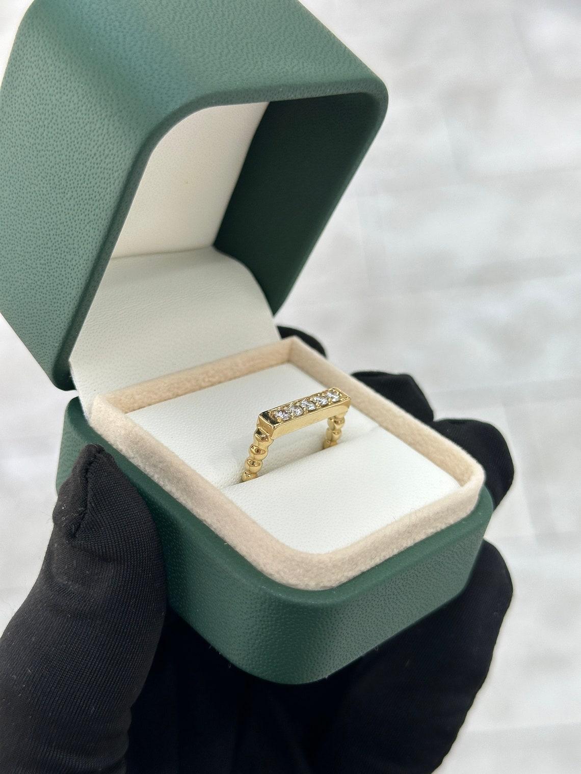 14K Gold 0,25tcw Rundschliff Diamant Bar-Ring Perlen Shank Stapelring im Angebot 3