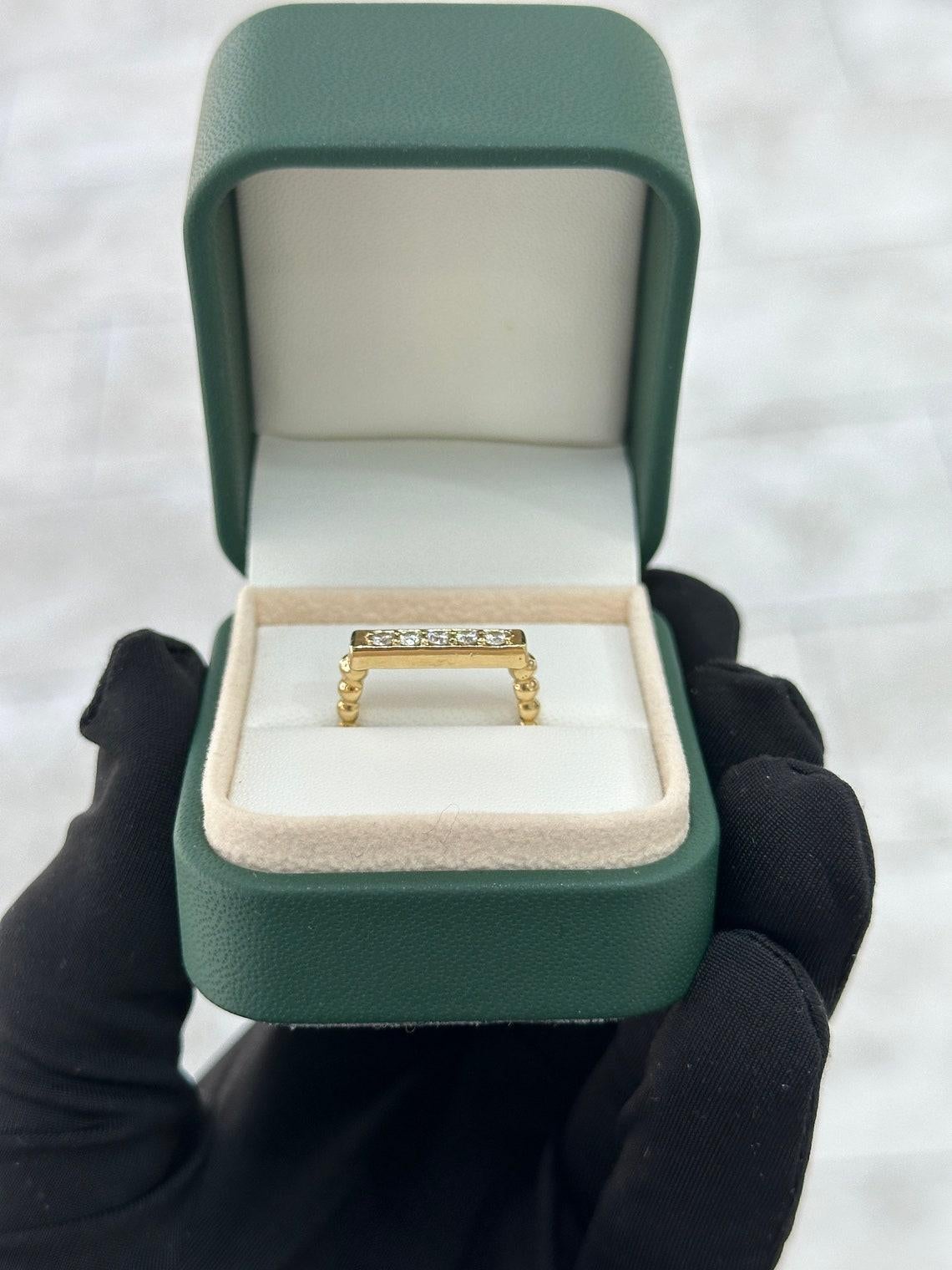 14K Gold 0,25tcw Rundschliff Diamant Bar-Ring Perlen Shank Stapelring im Angebot 4