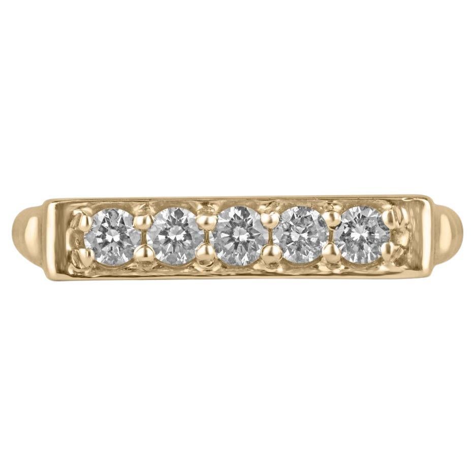 Anello a fascia in oro 14K con diamante taglio rotondo da 0,25tcw Anello impilabile con gambo a perlina