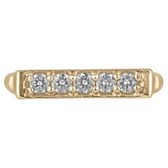Anello a fascia in oro 14K con diamante taglio rotondo da 0,25tcw Anello impilabile con gambo a perlina