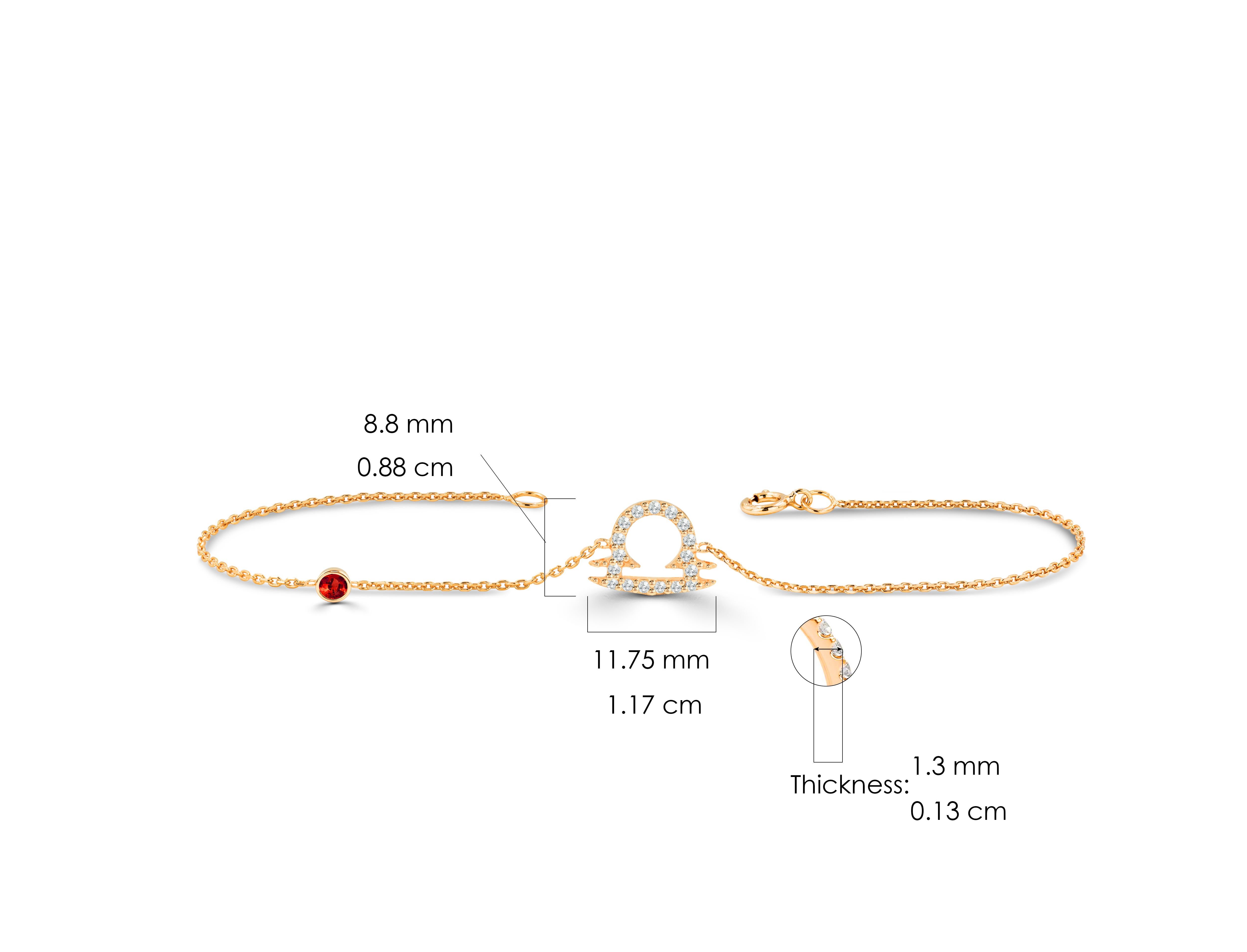 14K Gold 0,27 Karat Diamant Libra Sternzeichen-Armband mit Rubin, Smaragd, Saphir und Stein im Angebot 2