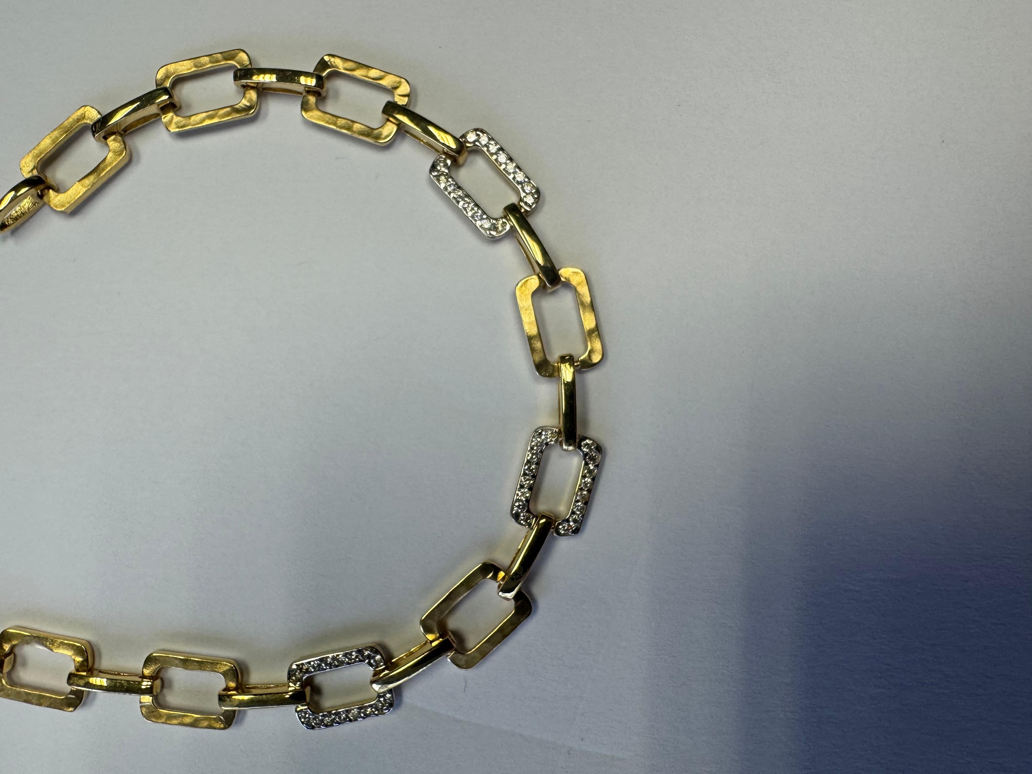 14K Gold 0.29 ct. tw. Rectangle Shaped Open Link Bracelet In New Condition For Sale In Great Neck, NY