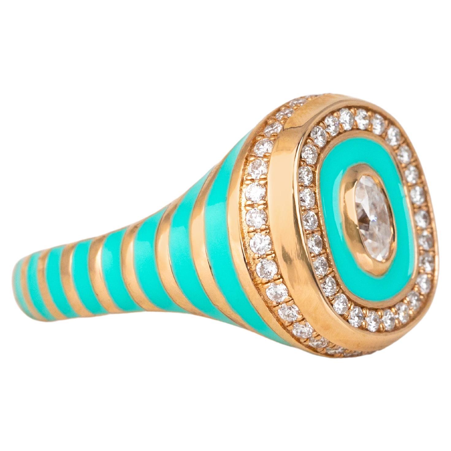 For Sale:  14K Gold 0.30 Ct Moissanite & Diamond Enameled Cocktail Ring, Chevalier Ring 2