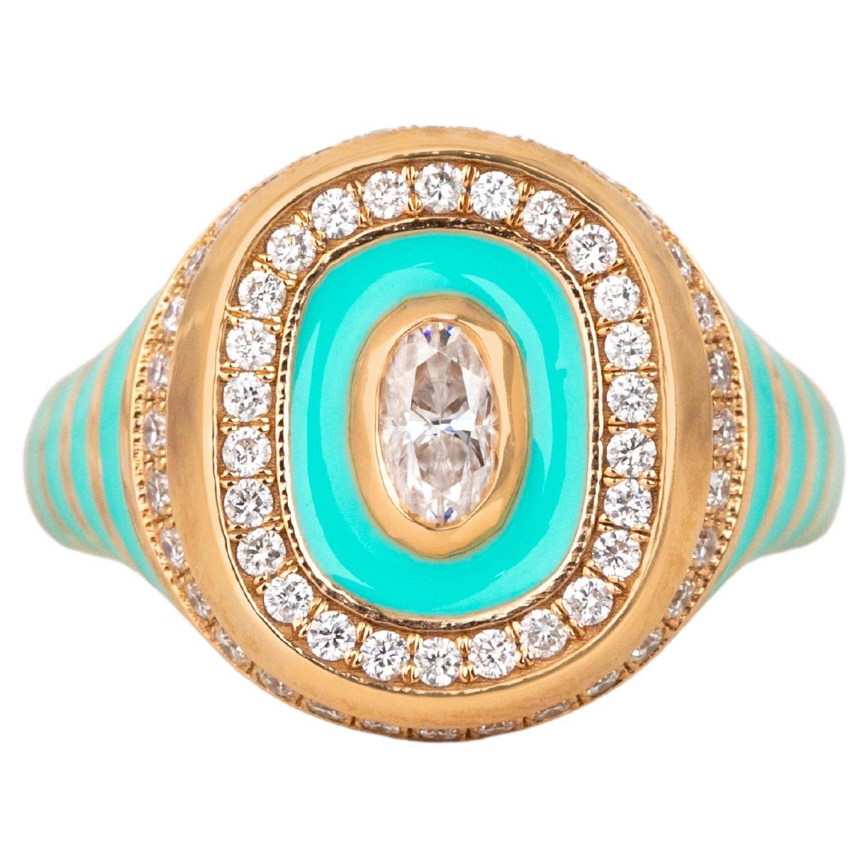 For Sale:  14K Gold 0.30 Ct Moissanite & Diamond Enameled Cocktail Ring, Chevalier Ring