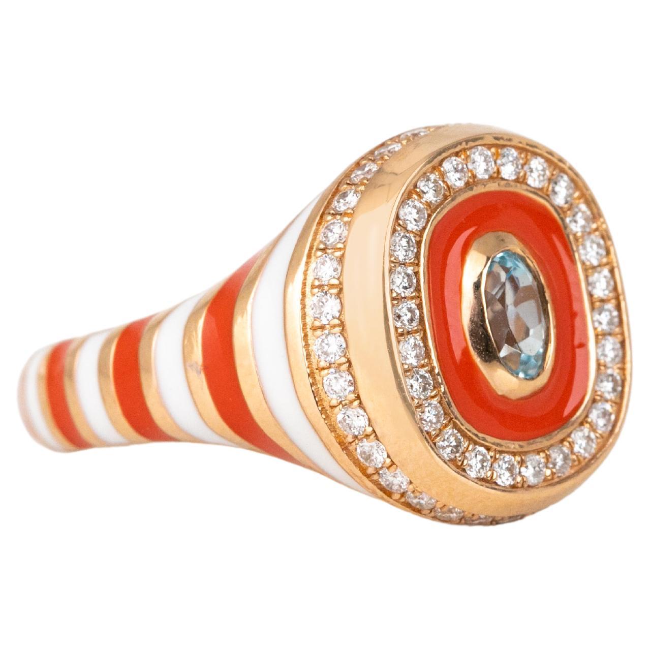 For Sale:  14K Gold 0.32 Ct Sky Topaz & Diamond Enameled Cocktail Ring, Chevalier Ring 2