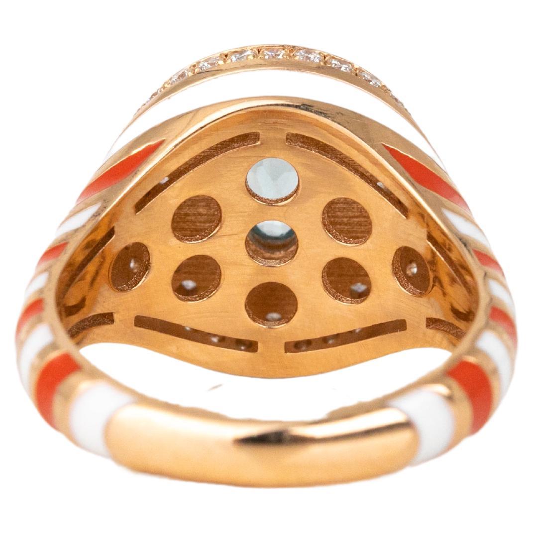 For Sale:  14K Gold 0.32 Ct Sky Topaz & Diamond Enameled Cocktail Ring, Chevalier Ring 4