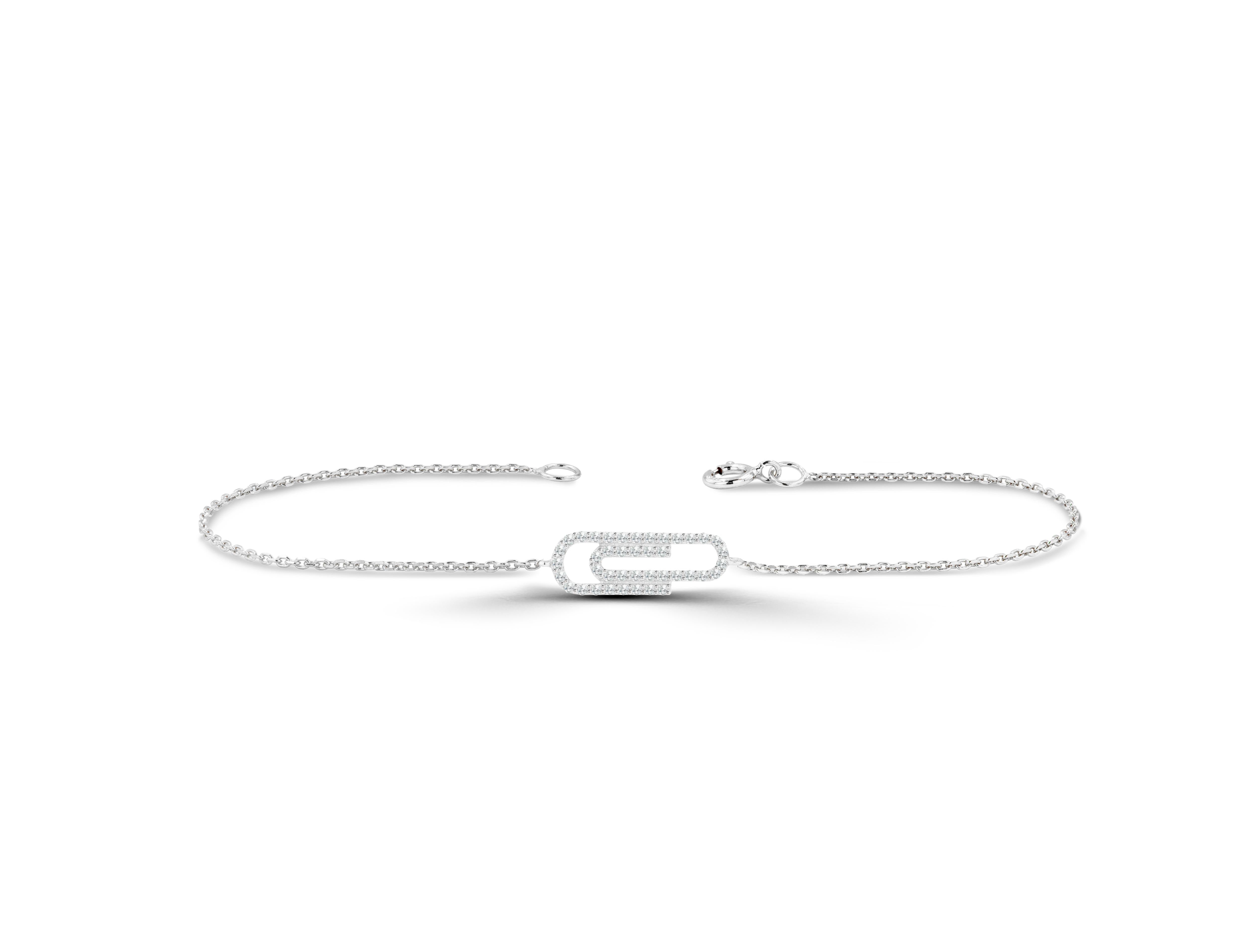 Round Cut 14K Gold 0.39 Ct Diamond Paper Clip Bracelet  For Sale