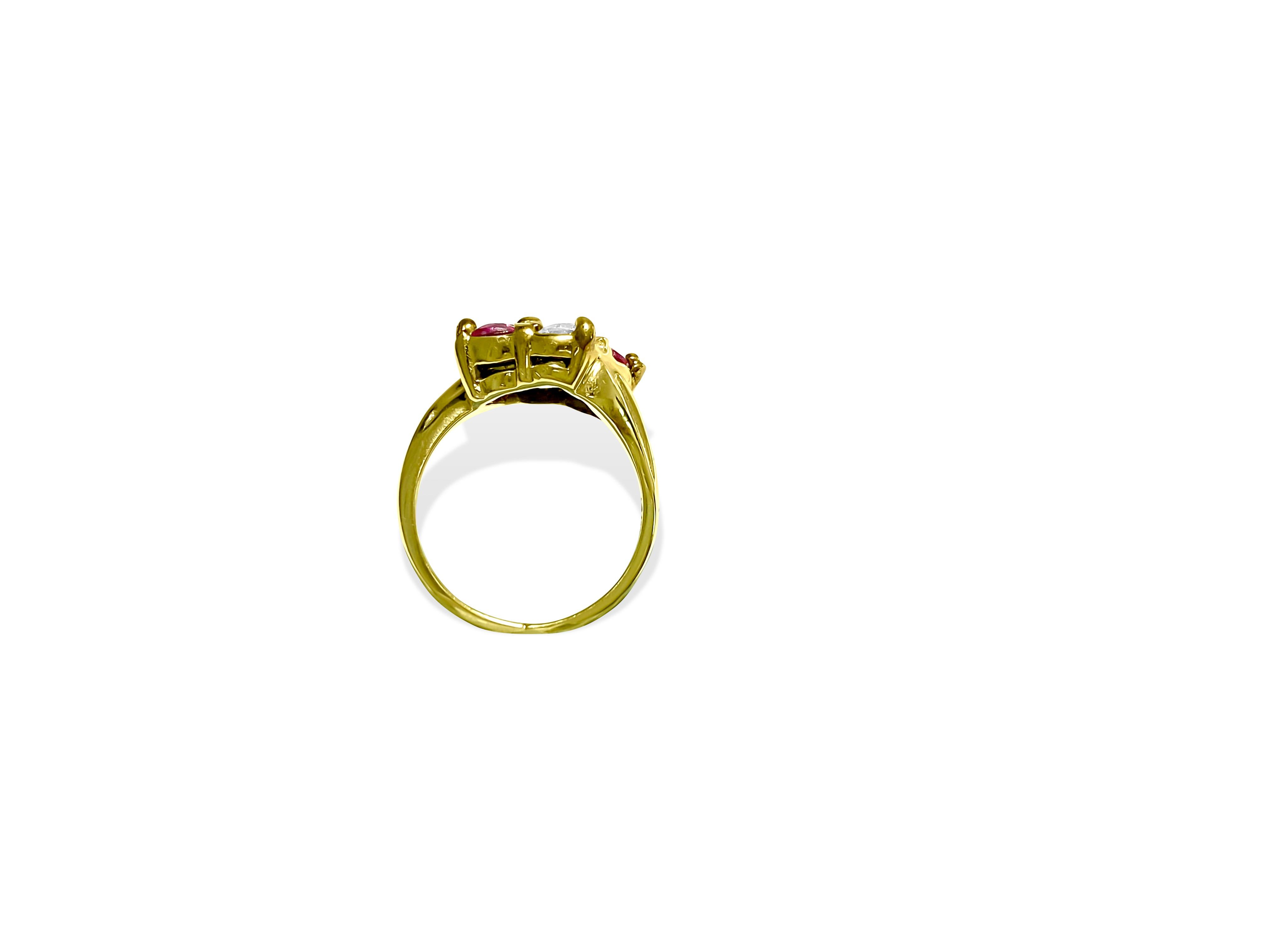 Ring aus 14 Karat Gold, 0,40 Karat Diamant und Rubin. 100% natürlich (Mittelalterlich) im Angebot