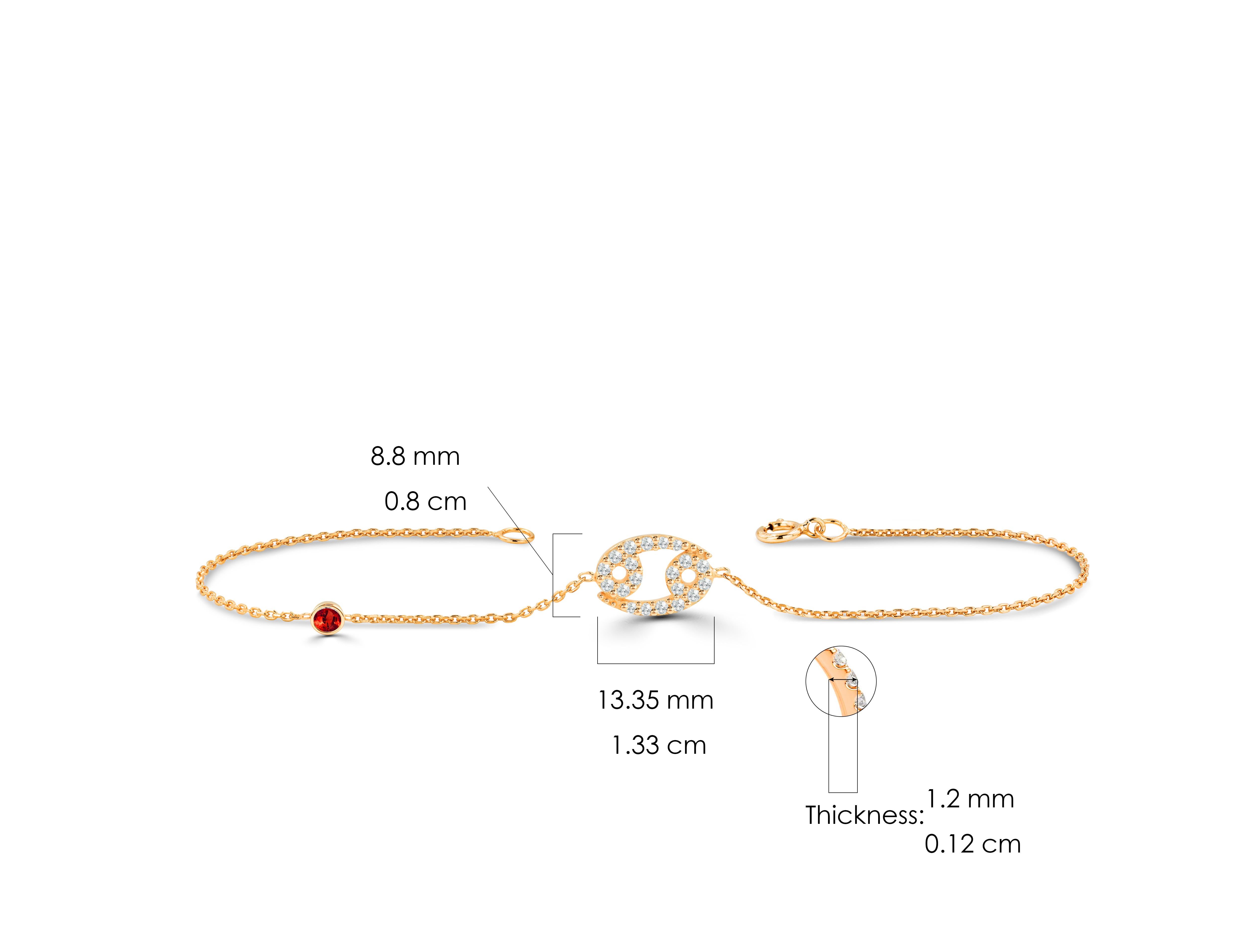 14K Gold 0,42 Karat Diamant Cancer Sternzeichen-Armband mit Rubin, Smaragd, Saphir und Stein im Angebot 2