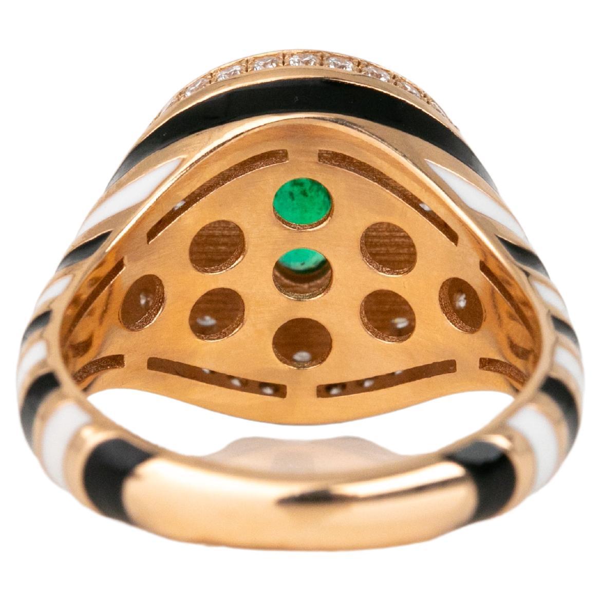 For Sale:  14K Gold 0.43 Ct Emerald & Diamond Enameled Cocktail Ring, Chevalier Ring 12