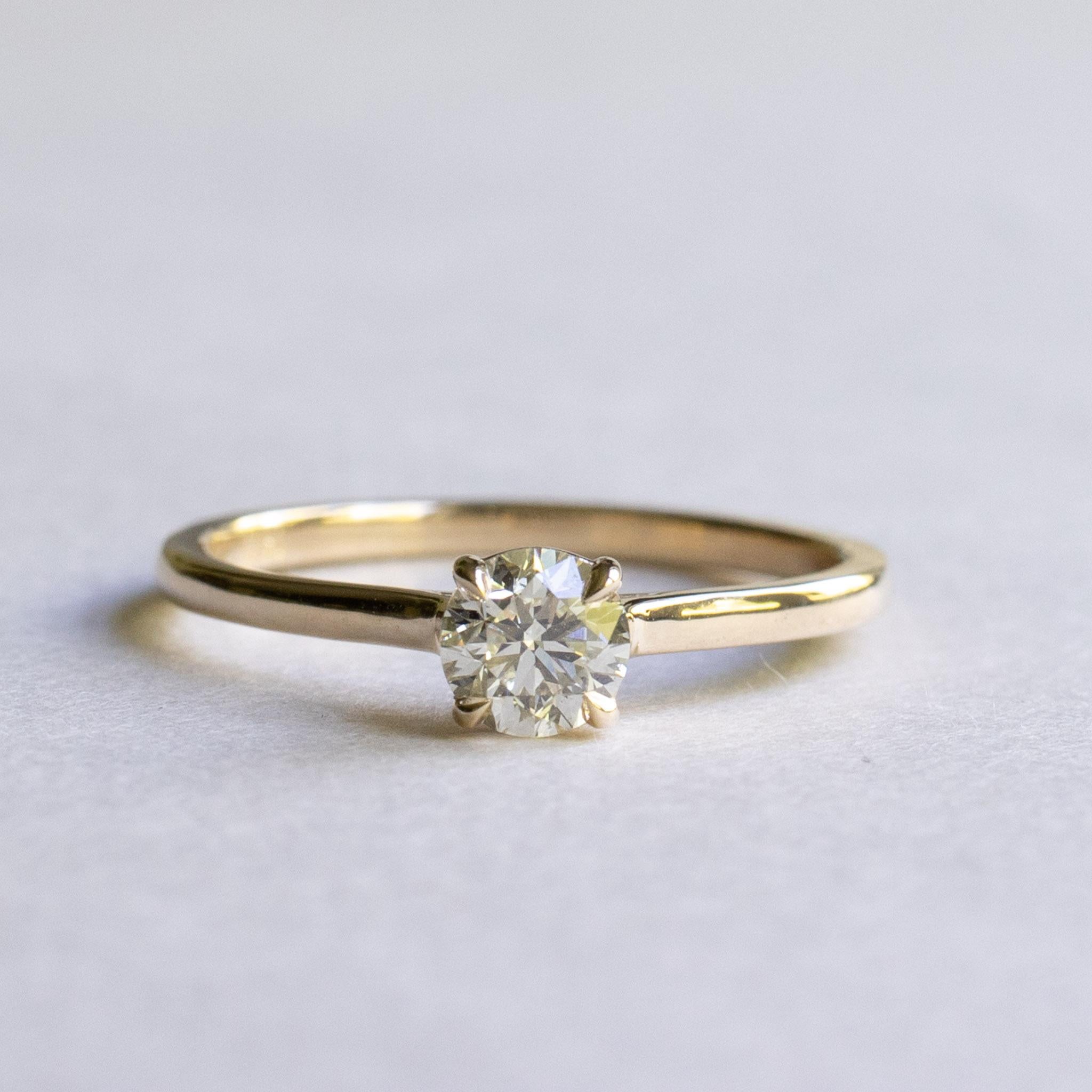 Modern 14K Gold 0.5 CT Diamond Solitaire Ring For Sale