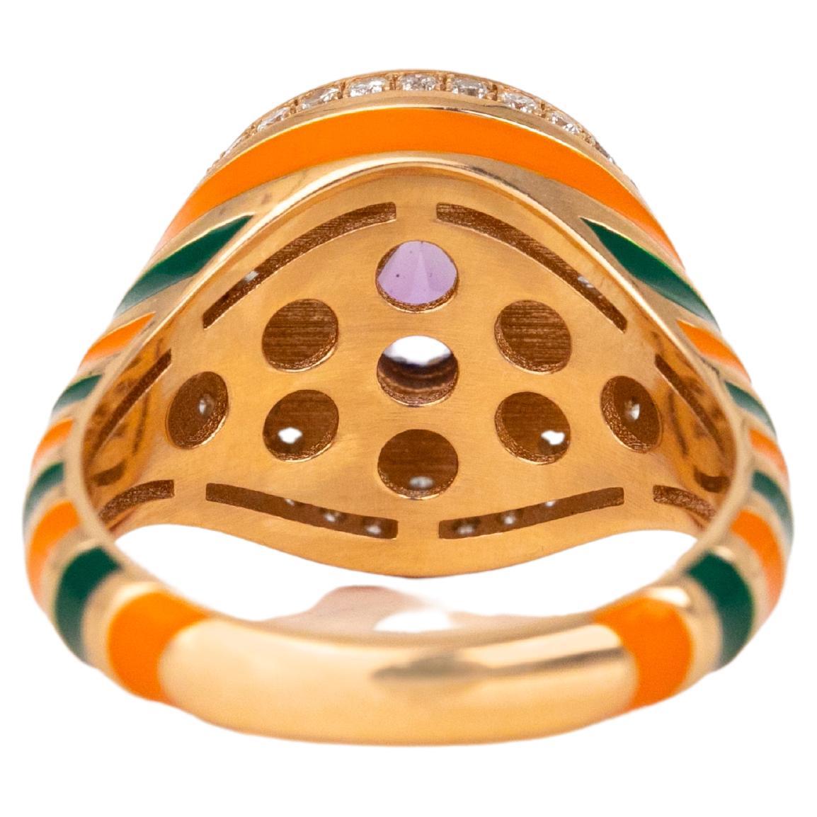 For Sale:  14K Gold 0.50 Ct Amethyst & Diamond Enameled Cocktail Ring, Chevalier Ring 13