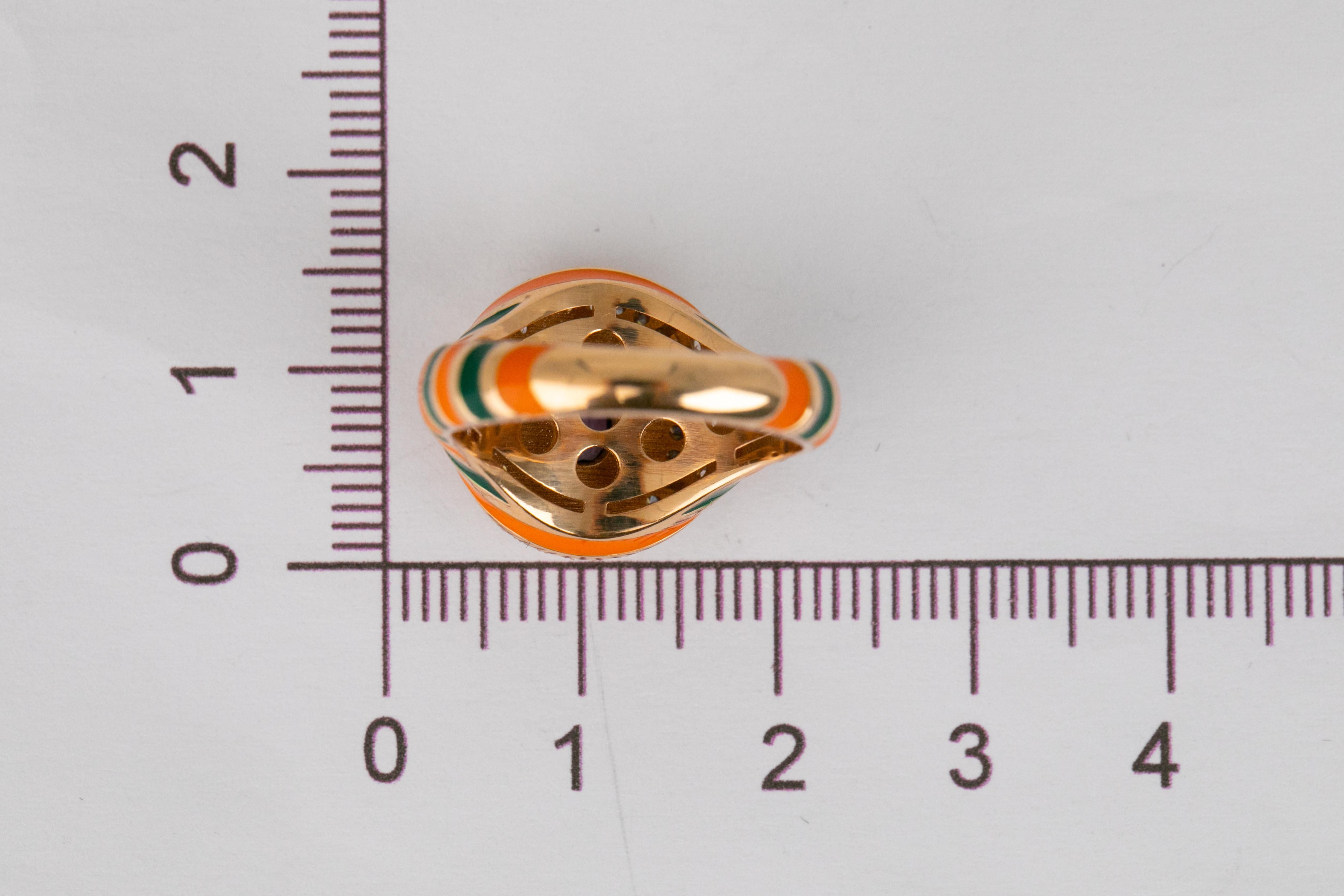 For Sale:  14K Gold 0.50 Ct Amethyst & Diamond Enameled Cocktail Ring, Chevalier Ring 16