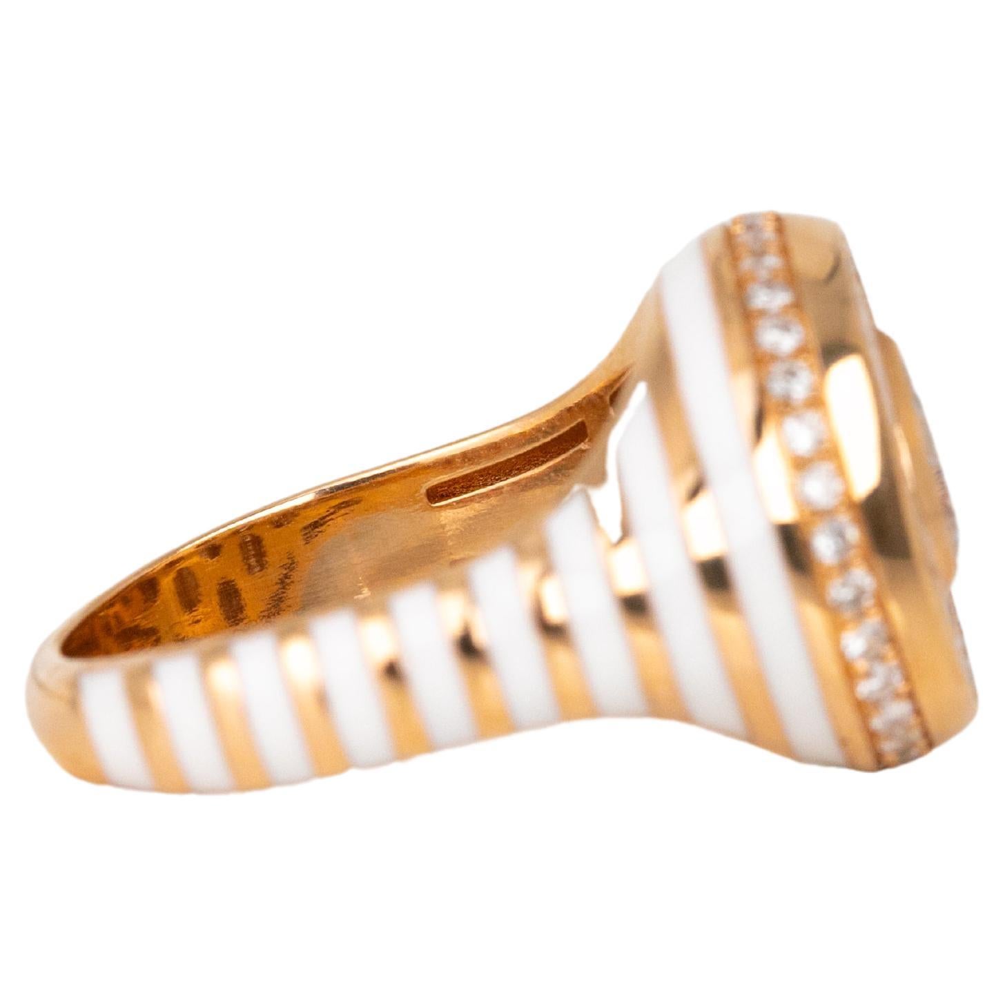 For Sale:  14K Gold 0.50 Ct Moissanite & Diamond Enameled Cocktail Ring, Chevalier Ring 10