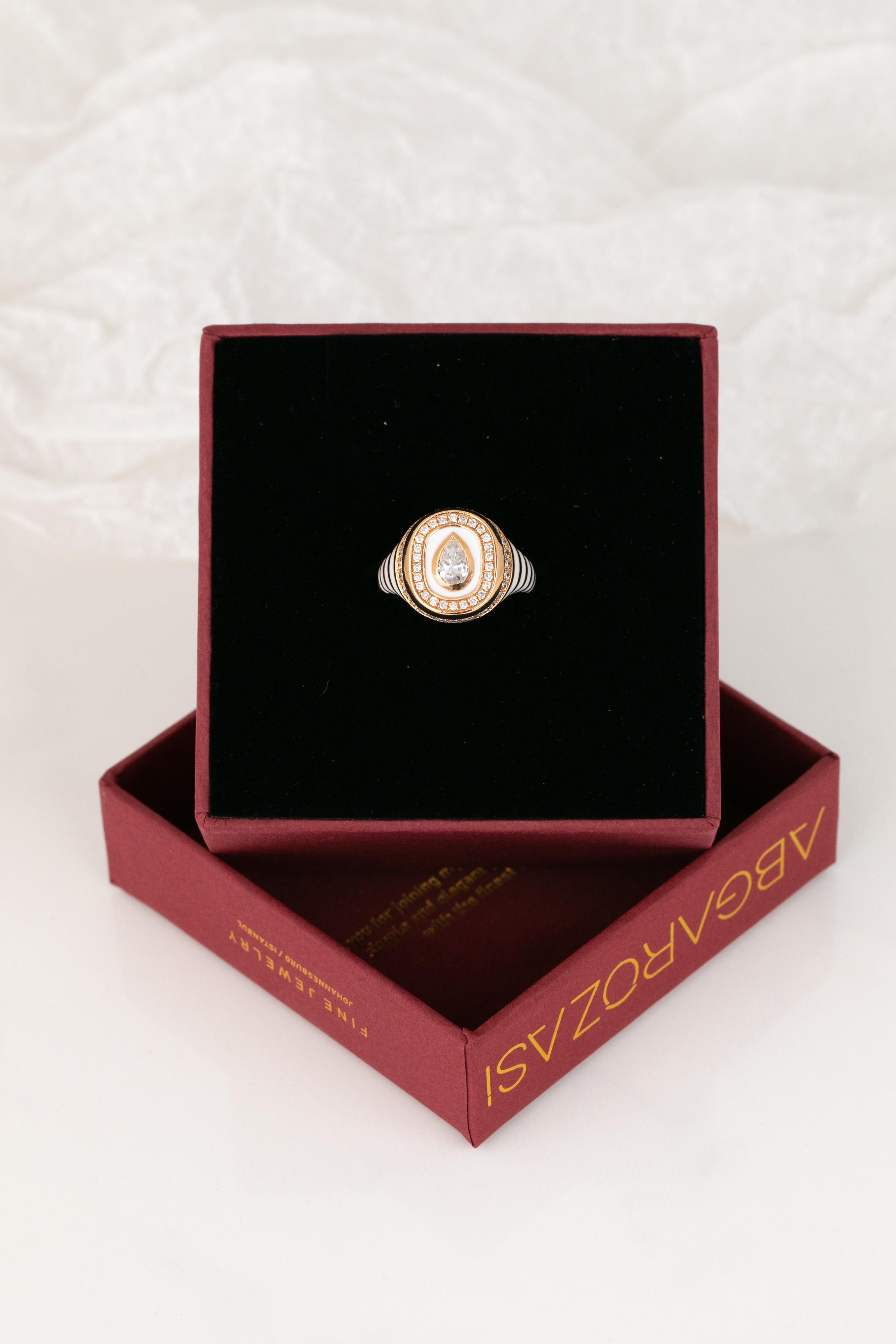 For Sale:  14K Gold 0.50 Ct Moissanite & Diamond Enameled Cocktail Ring, Chevalier Ring 12