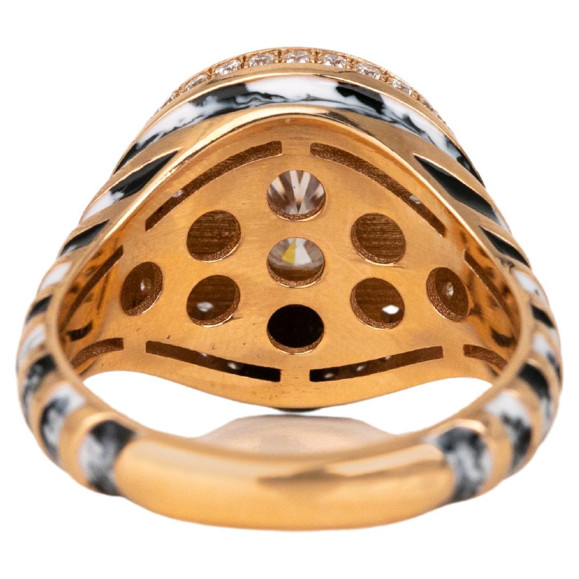 For Sale:  14K Gold 0.50 Ct Moissanite & Diamond Enameled Cocktail Ring, Chevalier Ring 15
