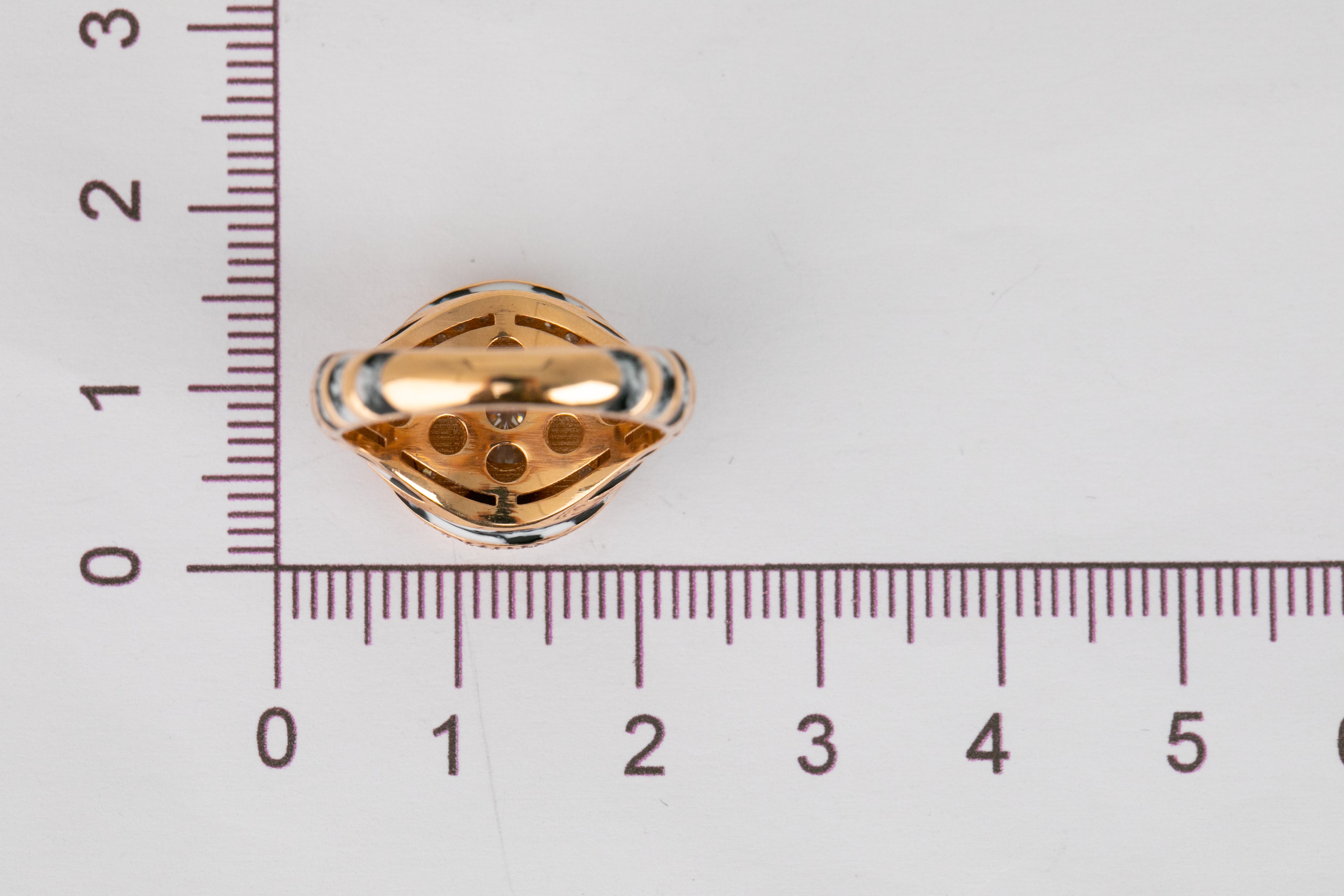 For Sale:  14K Gold 0.50 Ct Moissanite & Diamond Enameled Cocktail Ring, Chevalier Ring 17