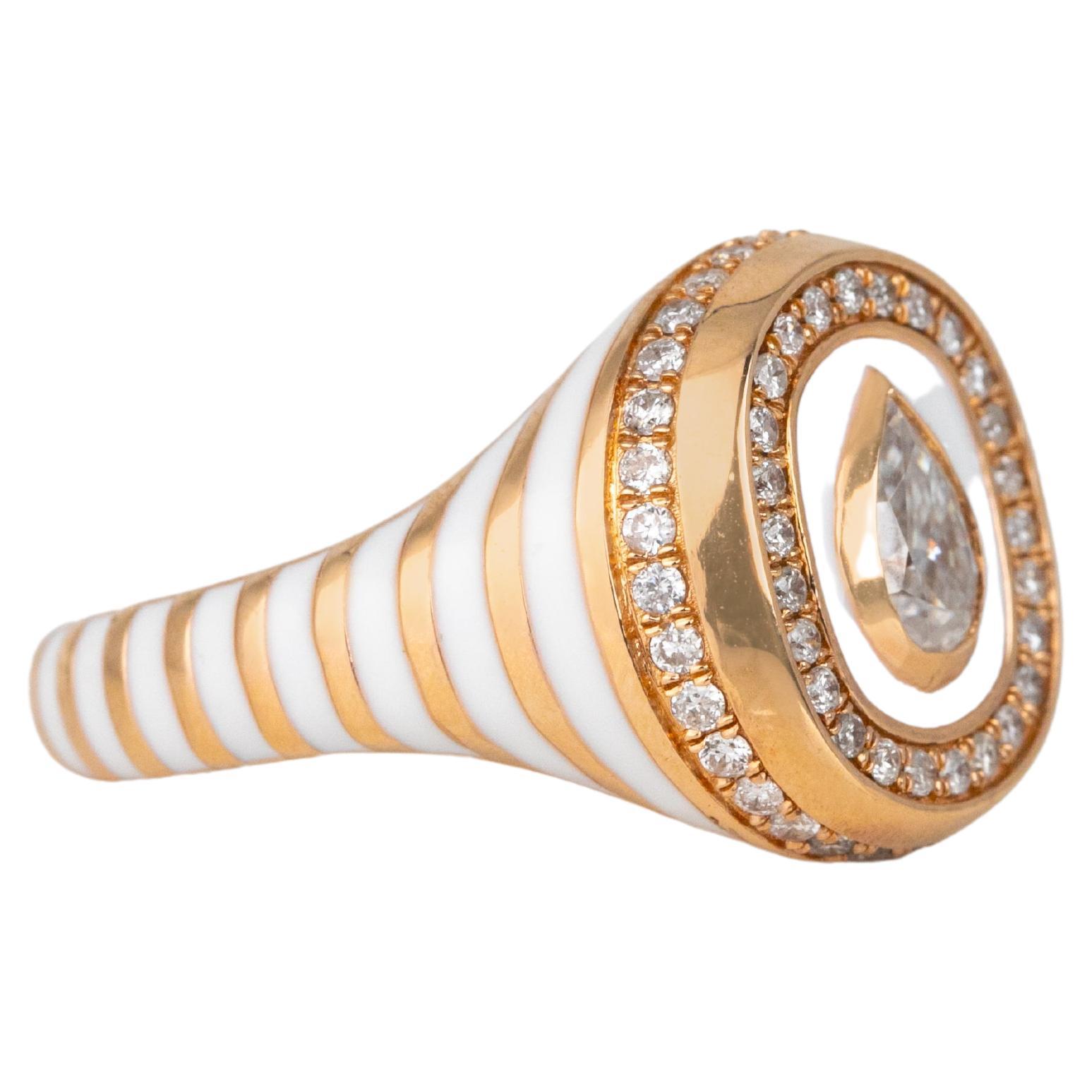 For Sale:  14K Gold 0.50 Ct Moissanite & Diamond Enameled Cocktail Ring, Chevalier Ring 2