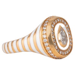 14K Gold 0.50 Ct Moissanite & Diamond Enameled Cocktail Ring, Chevalier Ring