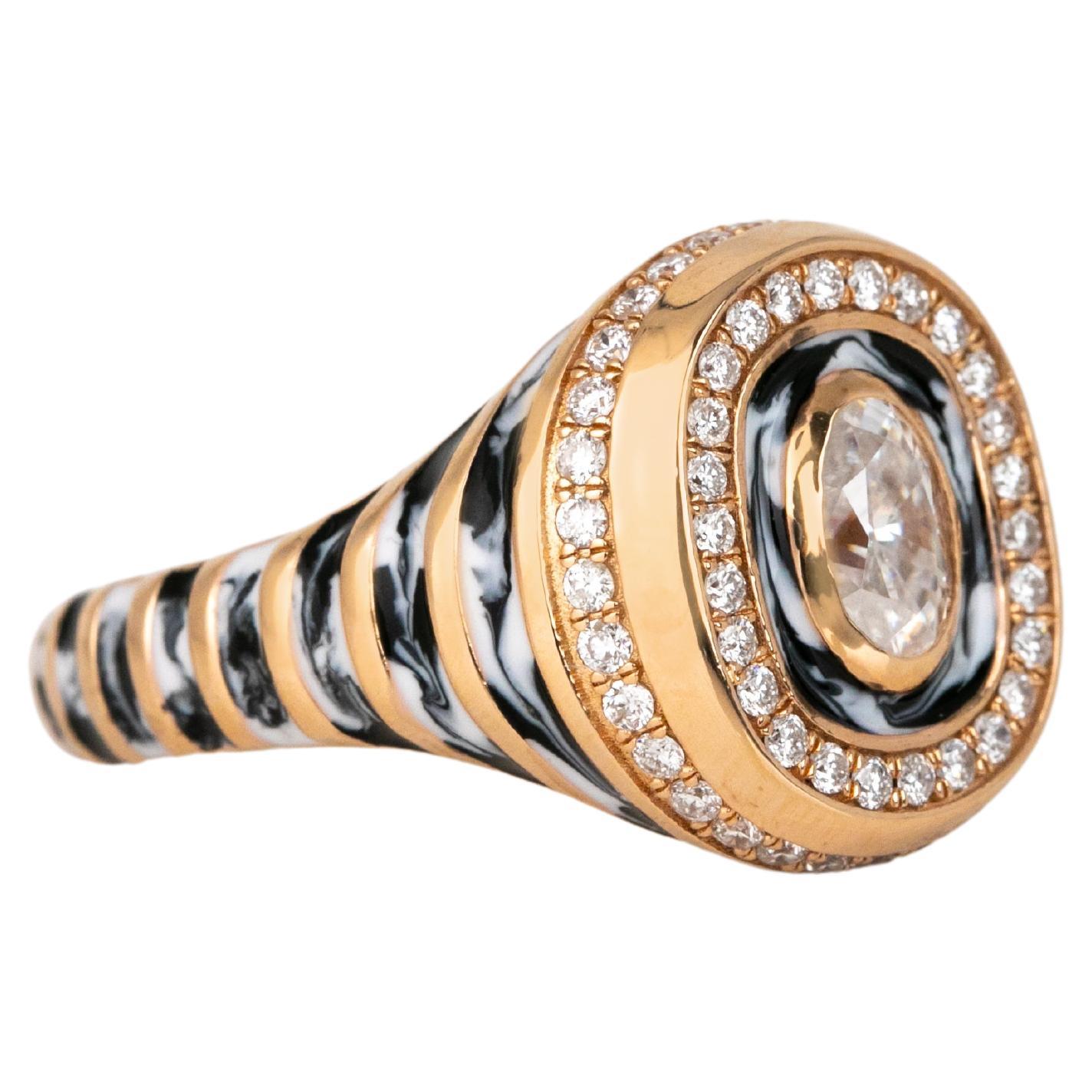 For Sale:  14K Gold 0.50 Ct Moissanite & Diamond Enameled Cocktail Ring, Chevalier Ring 2