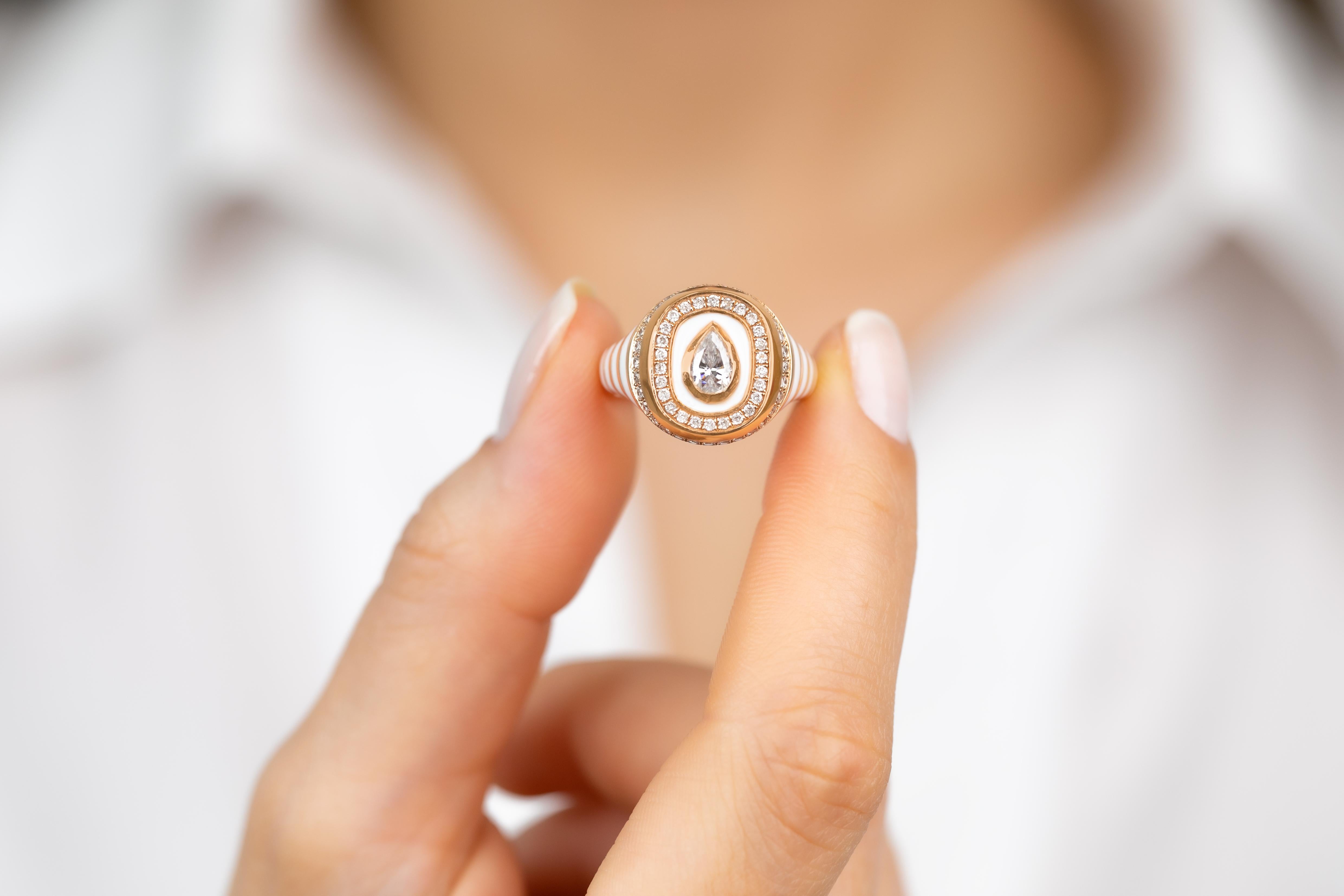 For Sale:  14K Gold 0.50 Ct Moissanite & Diamond Enameled Cocktail Ring, Chevalier Ring 3