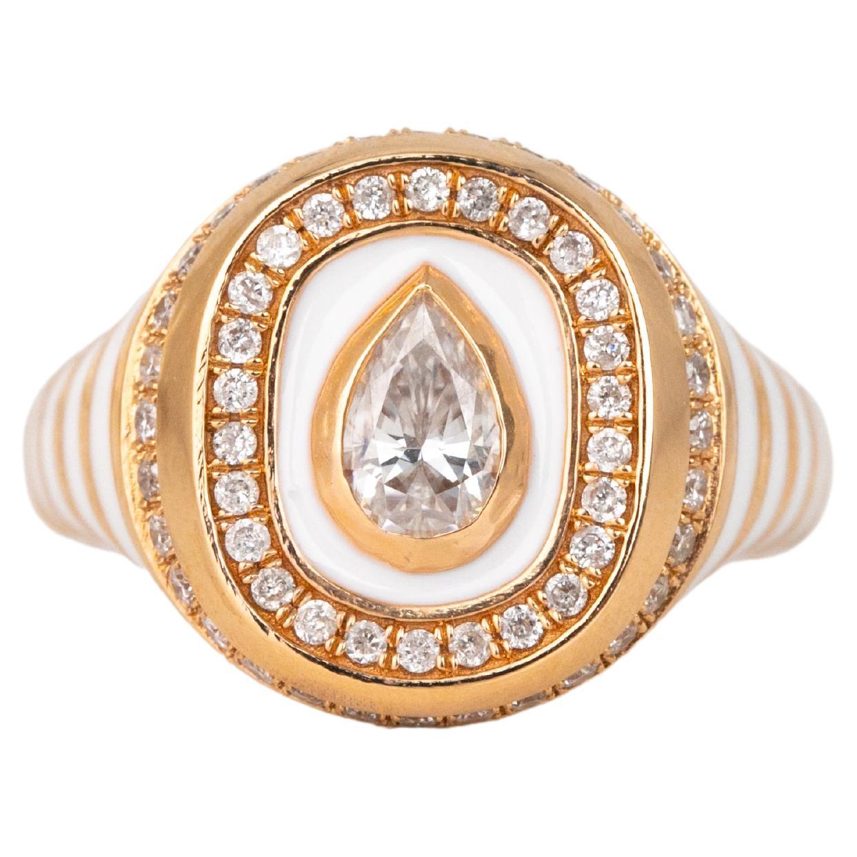 For Sale:  14K Gold 0.50 Ct Moissanite & Diamond Enameled Cocktail Ring, Chevalier Ring