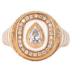 14K Gold 0.50 Ct Moissanite & Diamond Enameled Cocktail Ring, Chevalier Ring