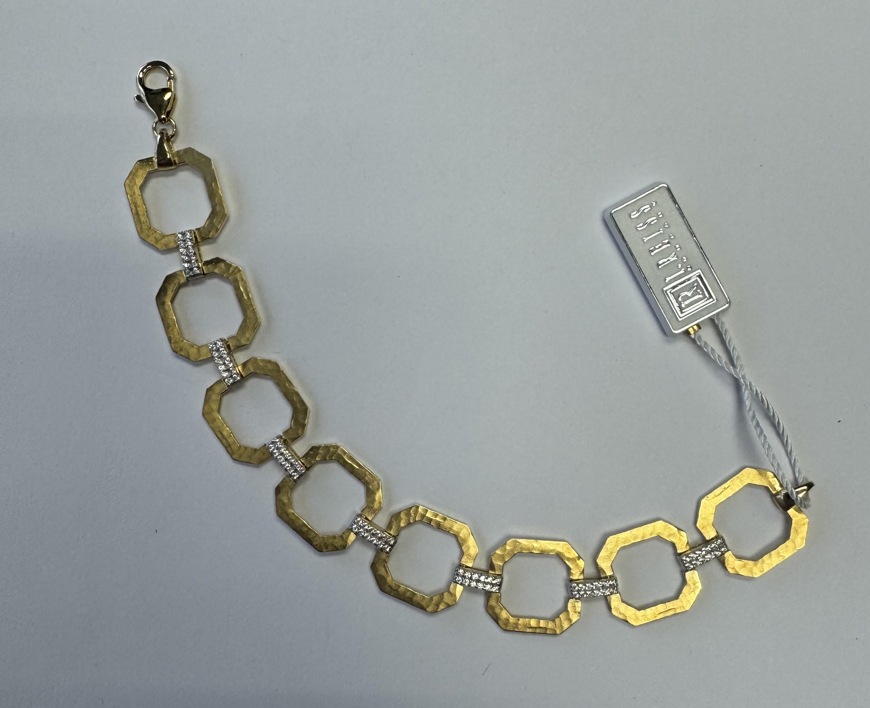 Round Cut 14K Gold 0.50 ct. tw. Open Link Hammered Bracelet For Sale