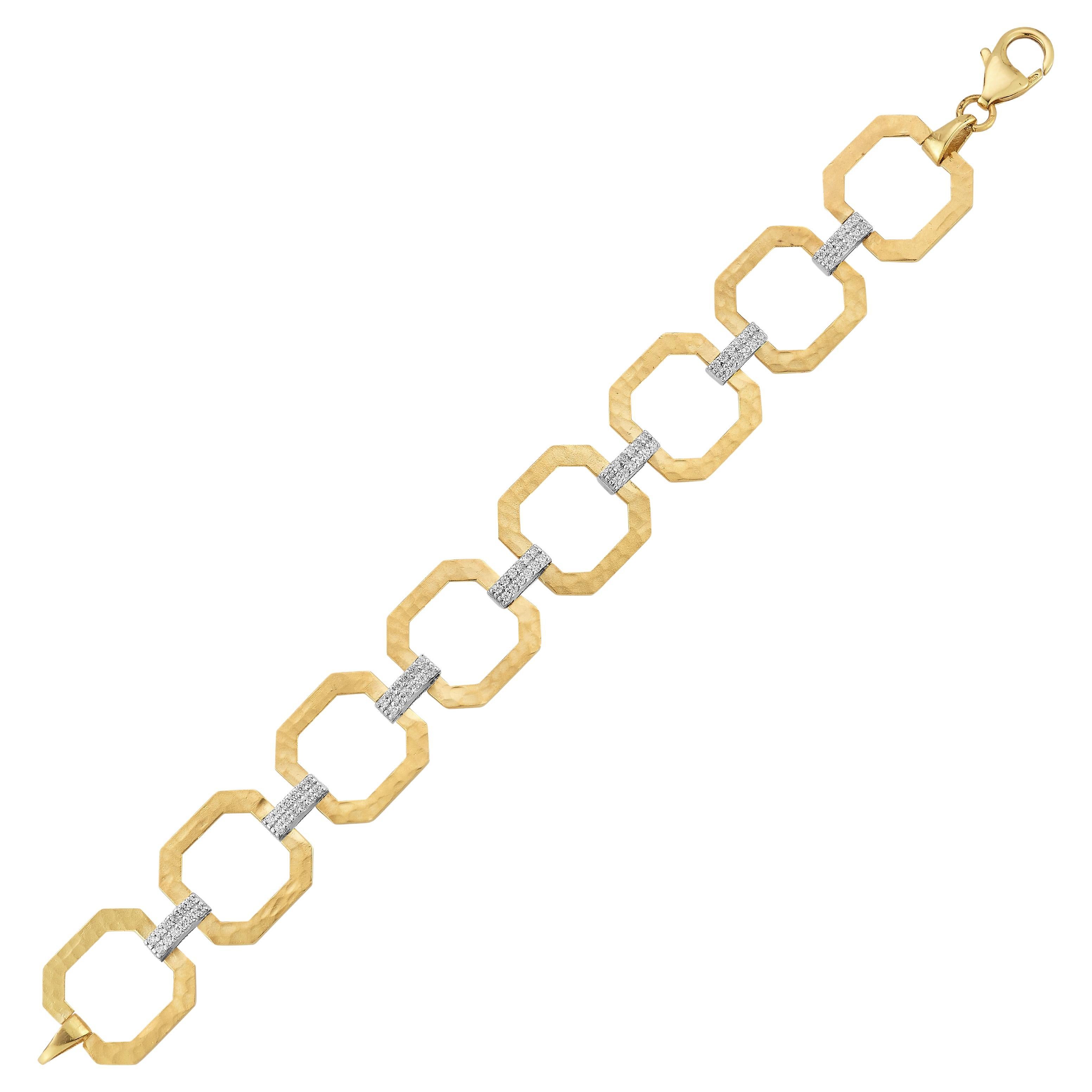 14K Gold 0.50 ct. tw. Open Link Hammered Bracelet For Sale