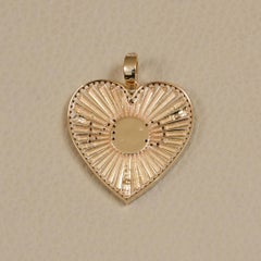 14K Gold 0.52 Ct Diamond Double Initial Heart Pendant C+N Sunburst Medallion