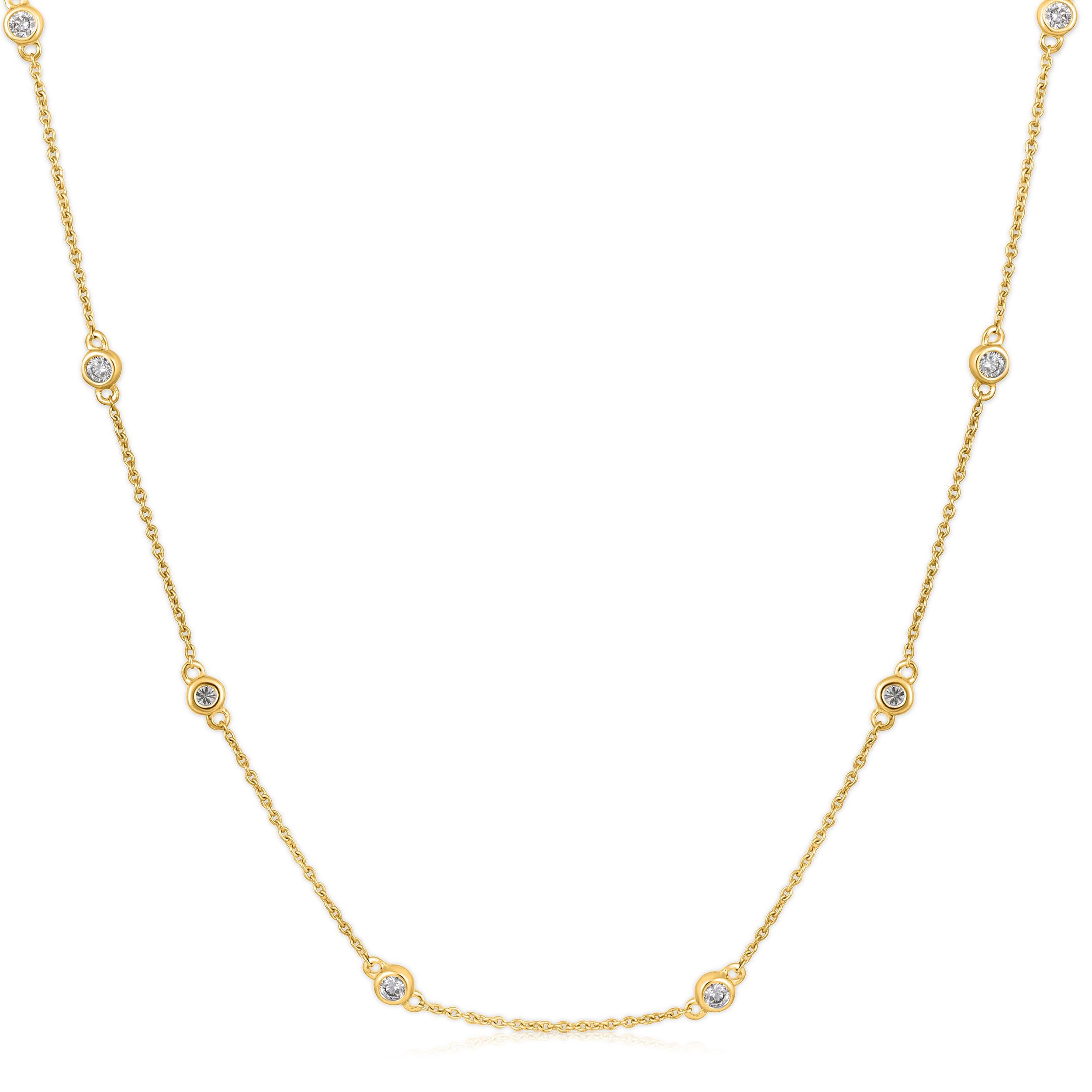 Contemporary 14K Gold 0.5ct Natural Diamond F-SI 3.1mm Bezel Chain By Yard Station Necklace For Sale