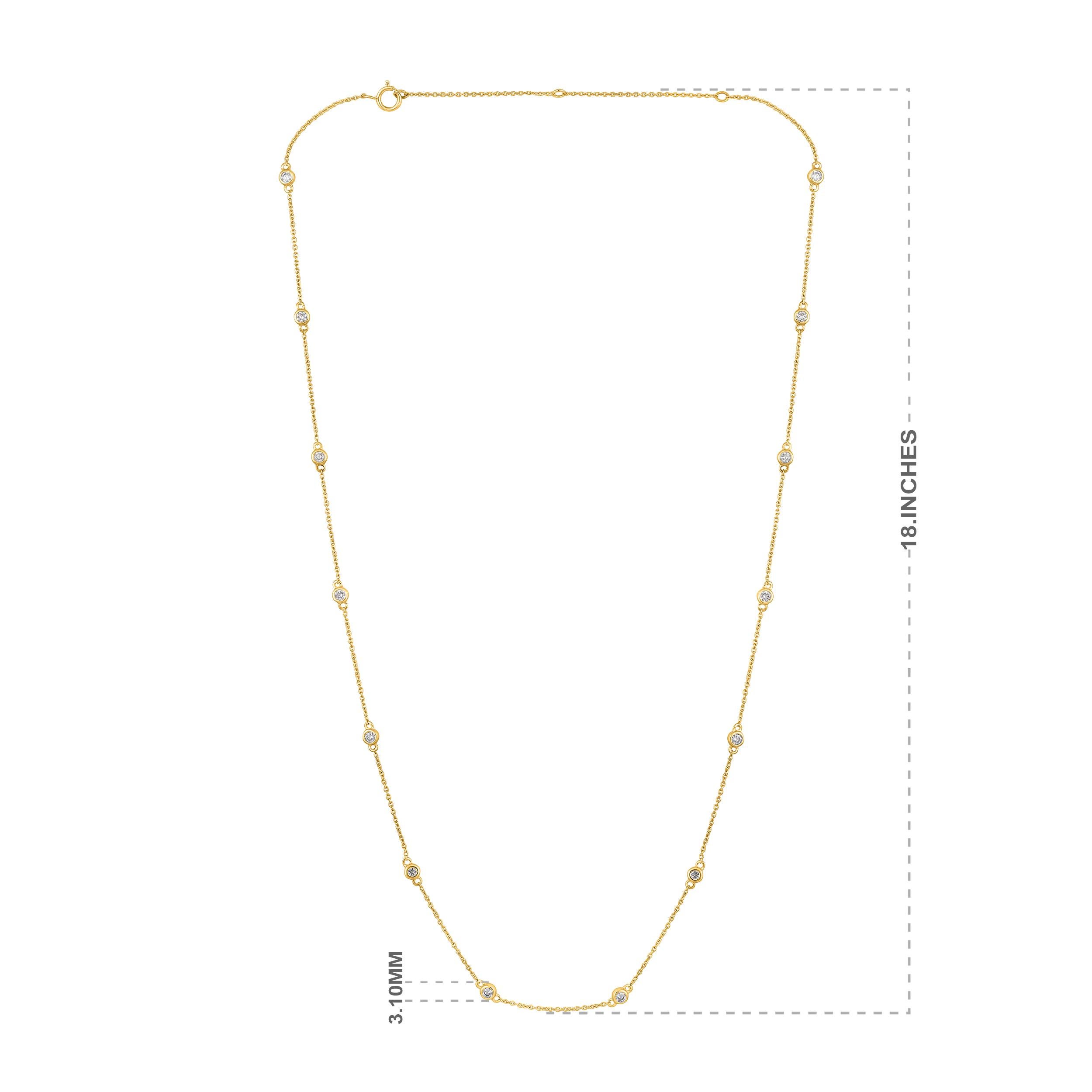 Brilliant Cut 14K Gold 0.5ct Natural Diamond F-SI 3.1mm Bezel Chain By Yard Station Necklace For Sale