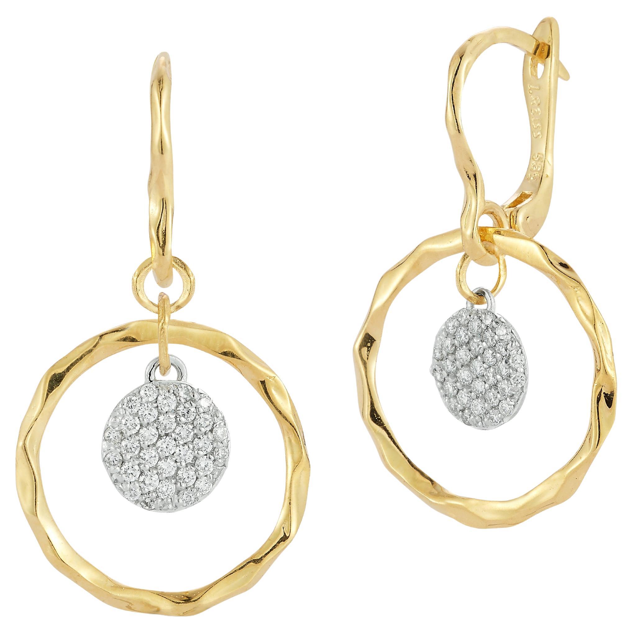 Oro 14K 0,62 ct. tw. Orecchini pendenti a cerchio aperto con diamante pendente Ci