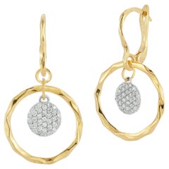 Oro 14K 0,62 ct. tw. Orecchini pendenti a cerchio aperto con diamante pendente Ci