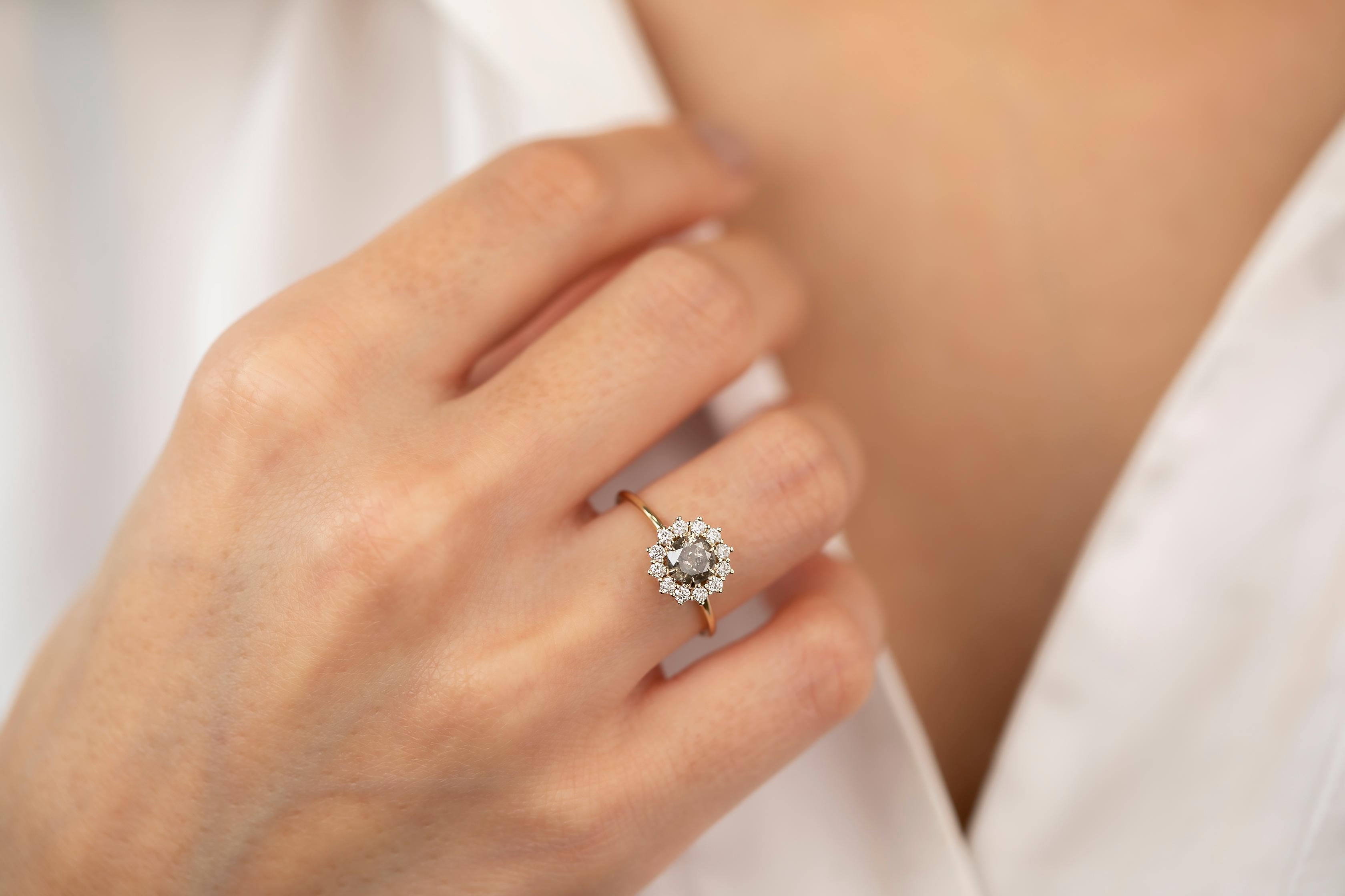 14K Gold 0.67 Ct. Salt and Pepper Diamond Engagement Solitaire Ring 5
